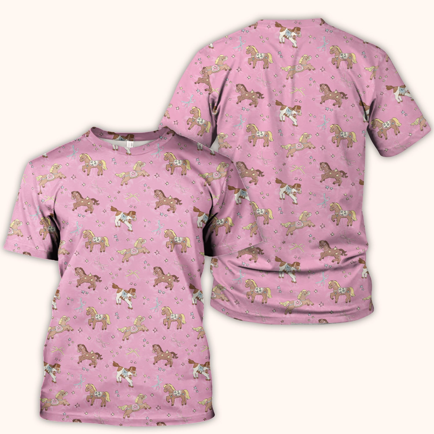 Cute Pony Star Pattern Scrub Top, Comfortable Scrubs for Nurses
