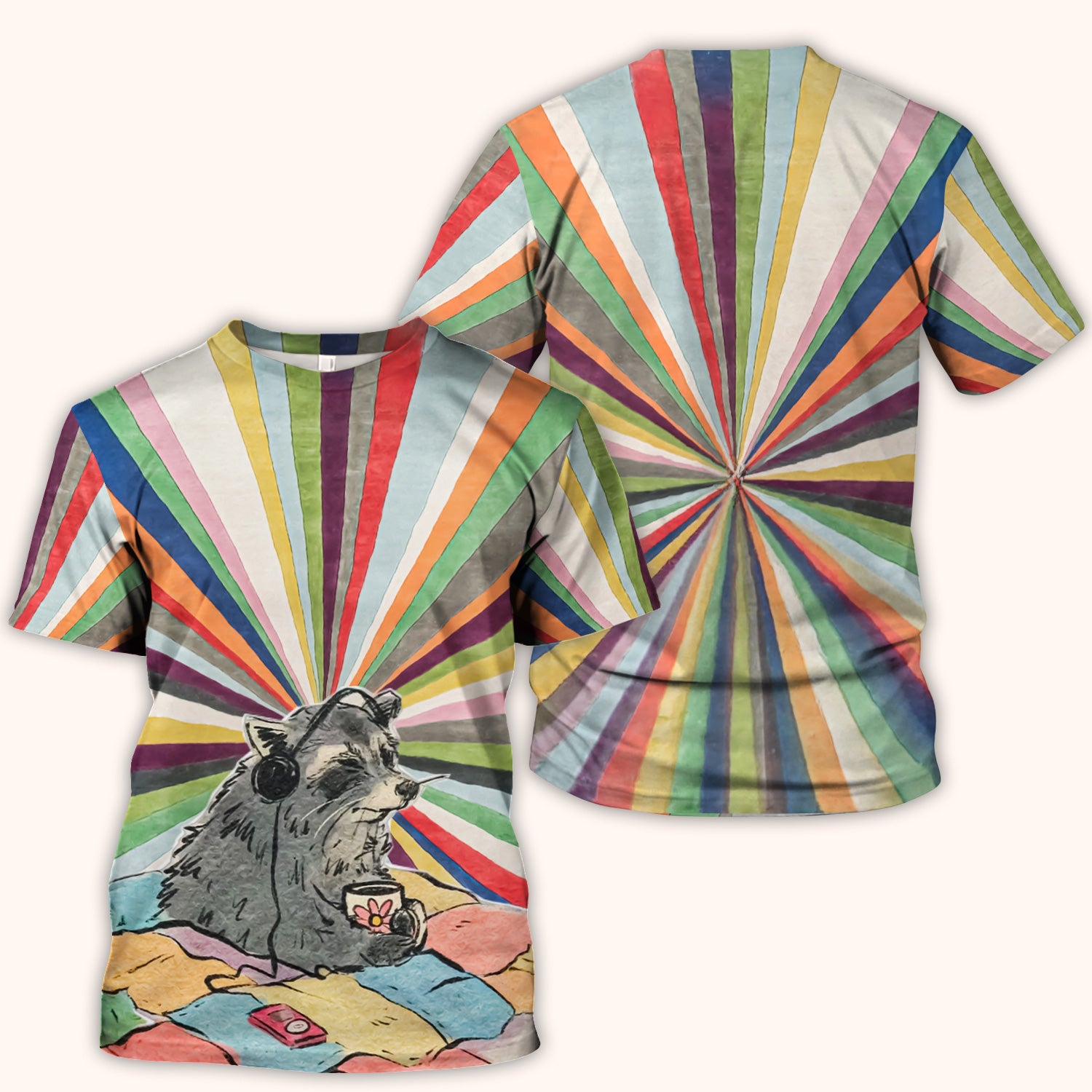 Chill Raccoon Rainbow Music Pattern Scrub Top, Comfortable Scrubs for Nurses
