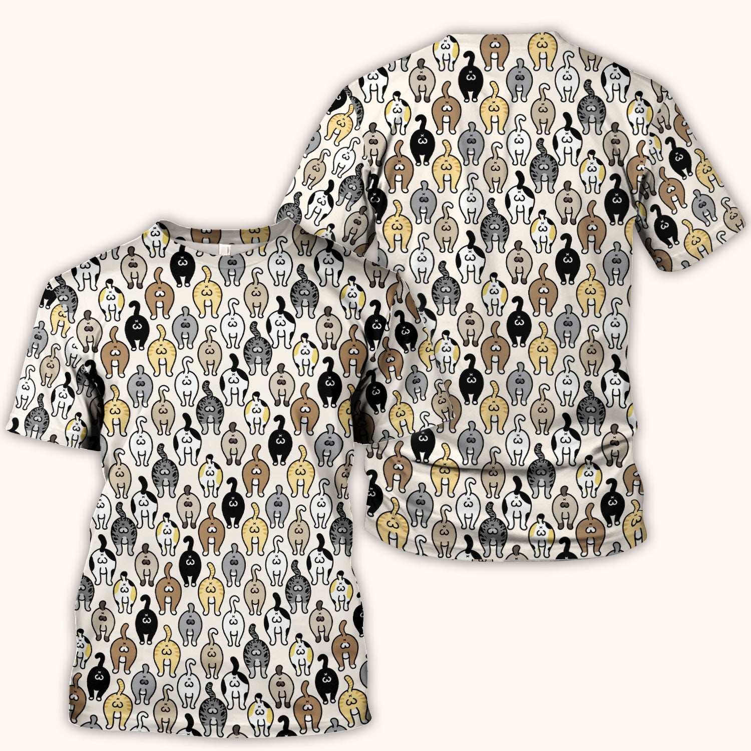 Cat Lover Nurse Scrub Top, Funny Cat Butt Pattern Medical Shirt, Breathable Fabrics Nursing Uniform