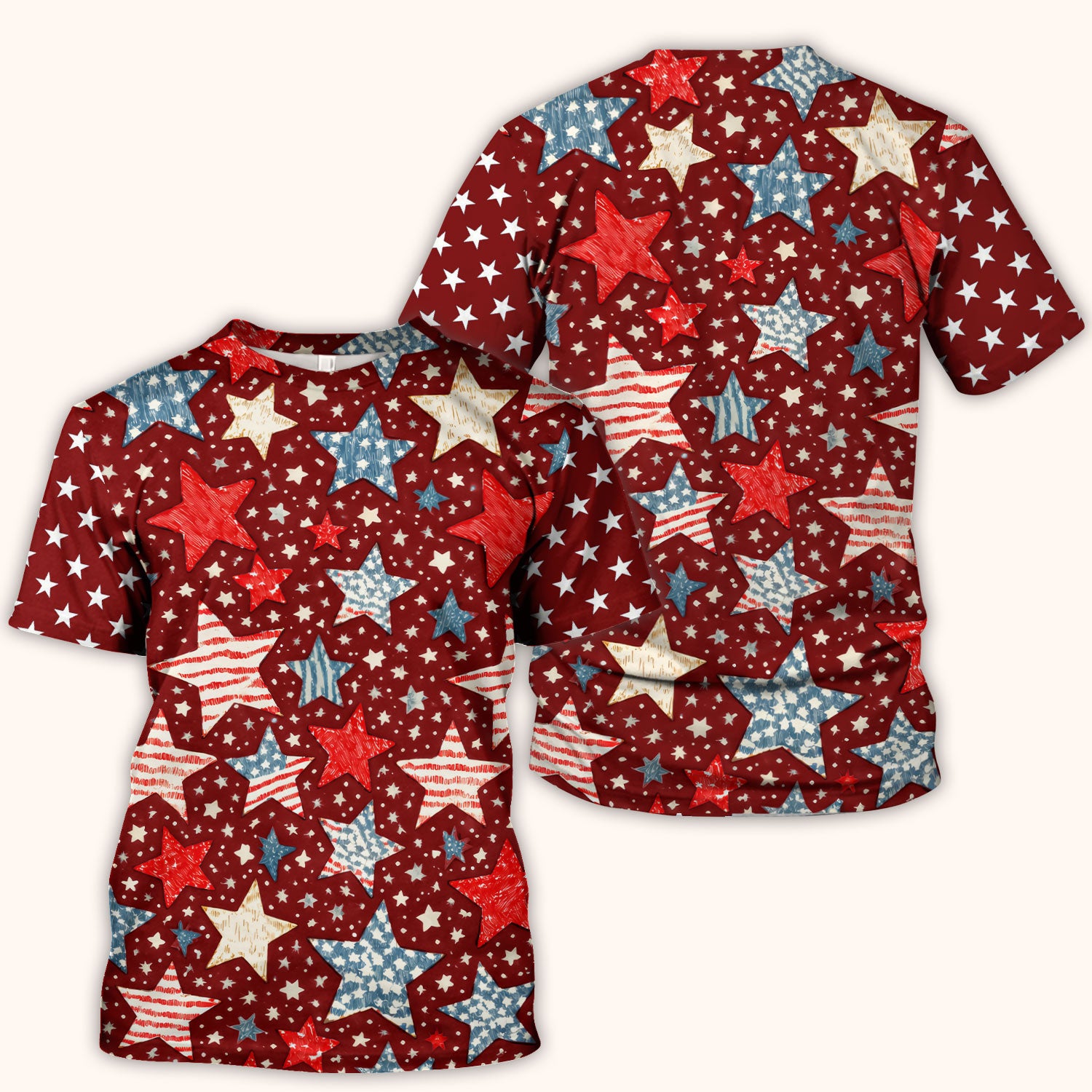Patriotic Star Pattern Medical Scrub Top, Breathable Fabrics Nursing Uniform