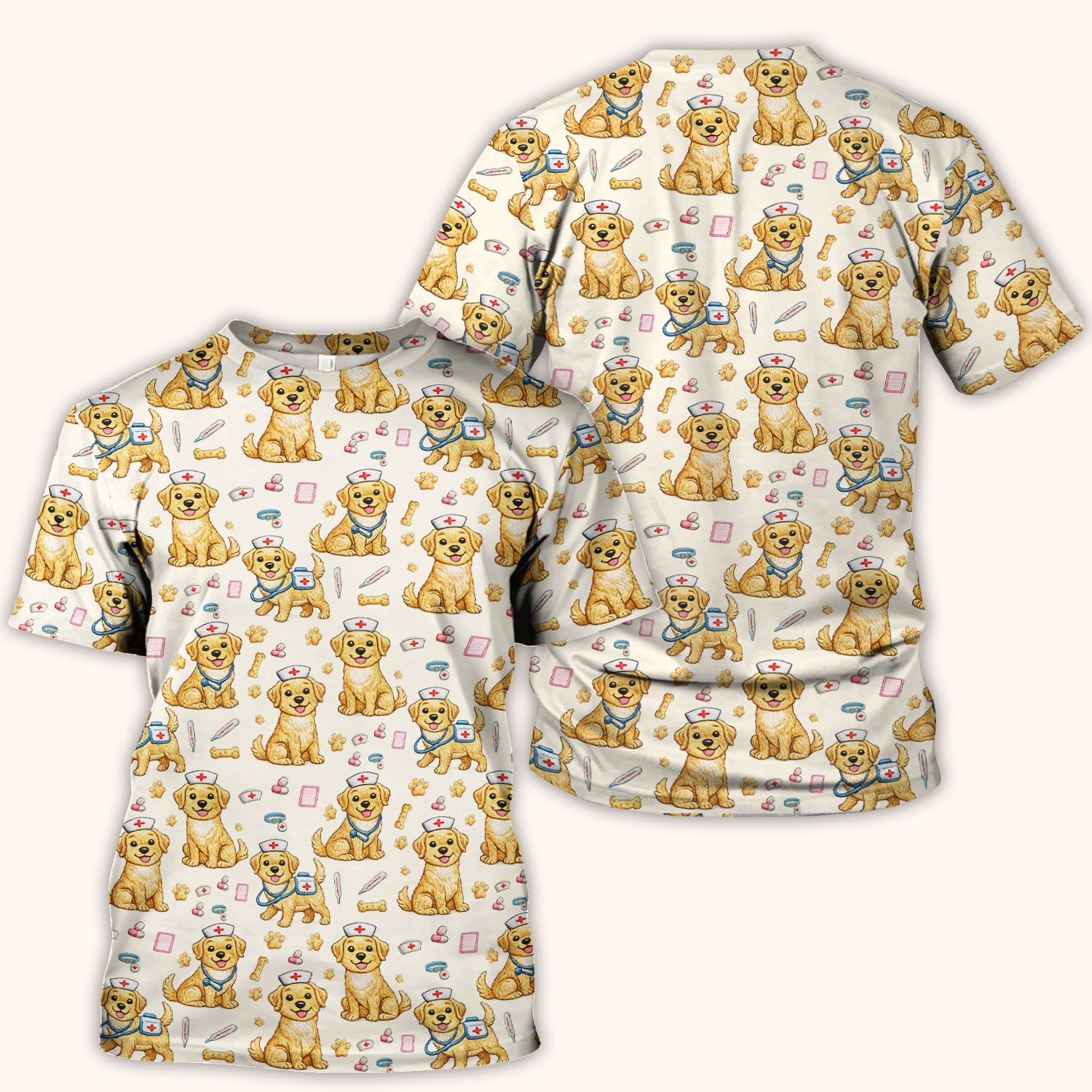 Cute Puppy Nurse Medical Print Scrub Top, Comfortable Scrubs for Nurses