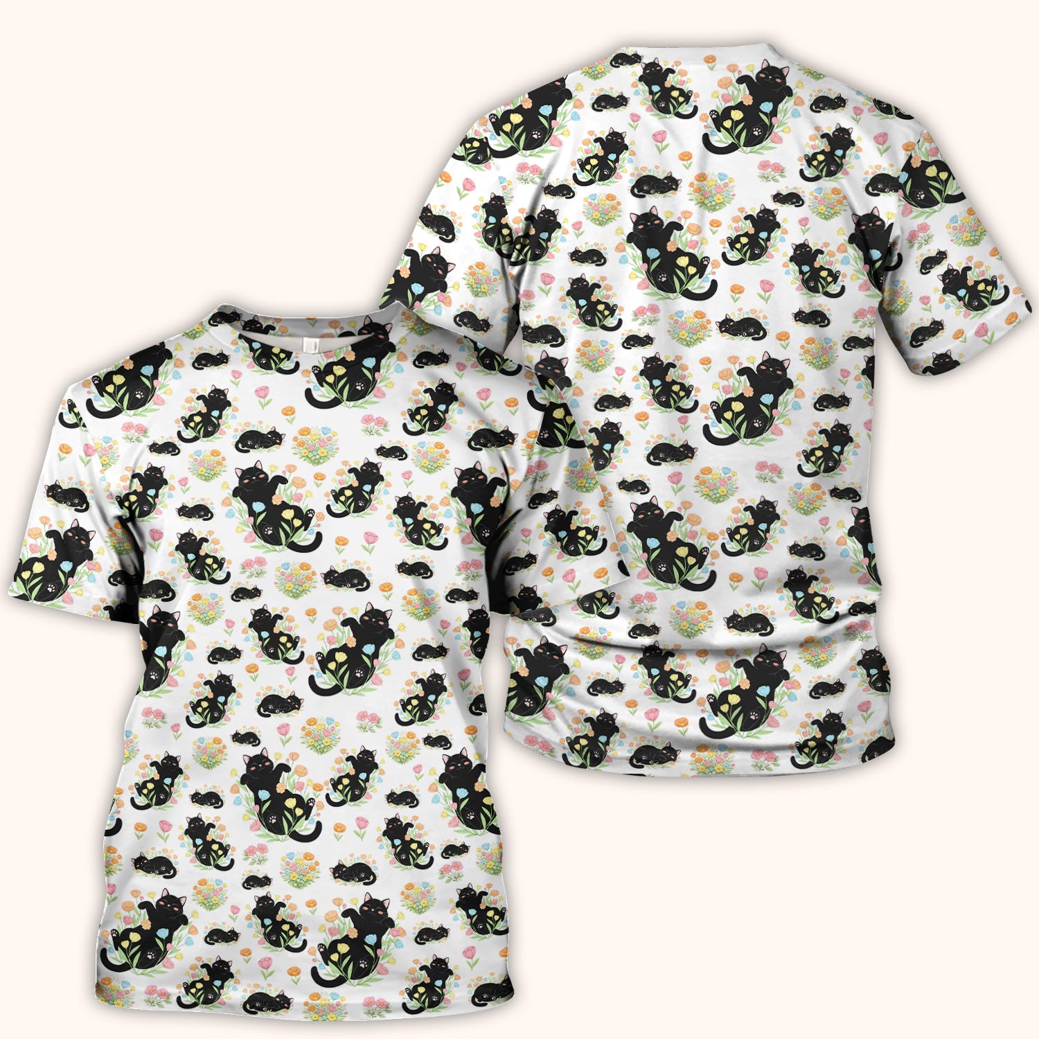 Cats With Cute Poses Floral Pattern Scrubs Top, Comfortable Scrubs for Nurses