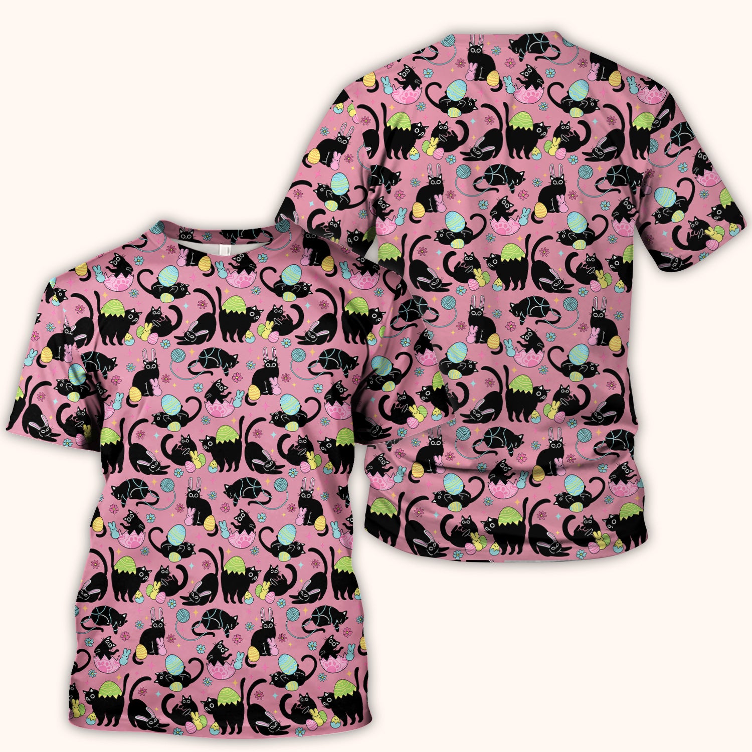 Funny Easter Black Cat Egg Pattern Scrub Top, Breathable Fabrics Nursing Uniform