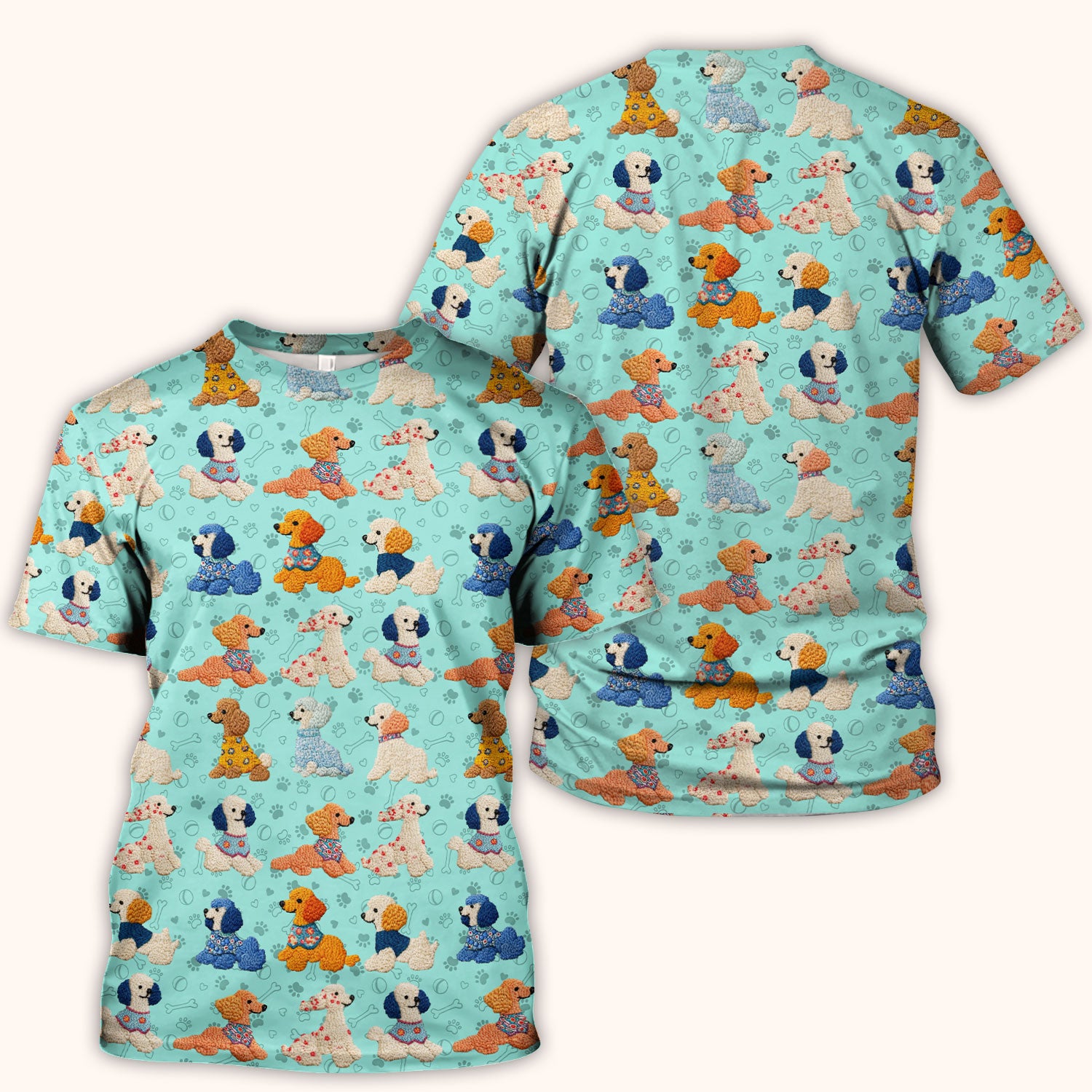 Cute Colorful Poodle Pattern Scrub Top, Comfortable Scrubs for Nurses