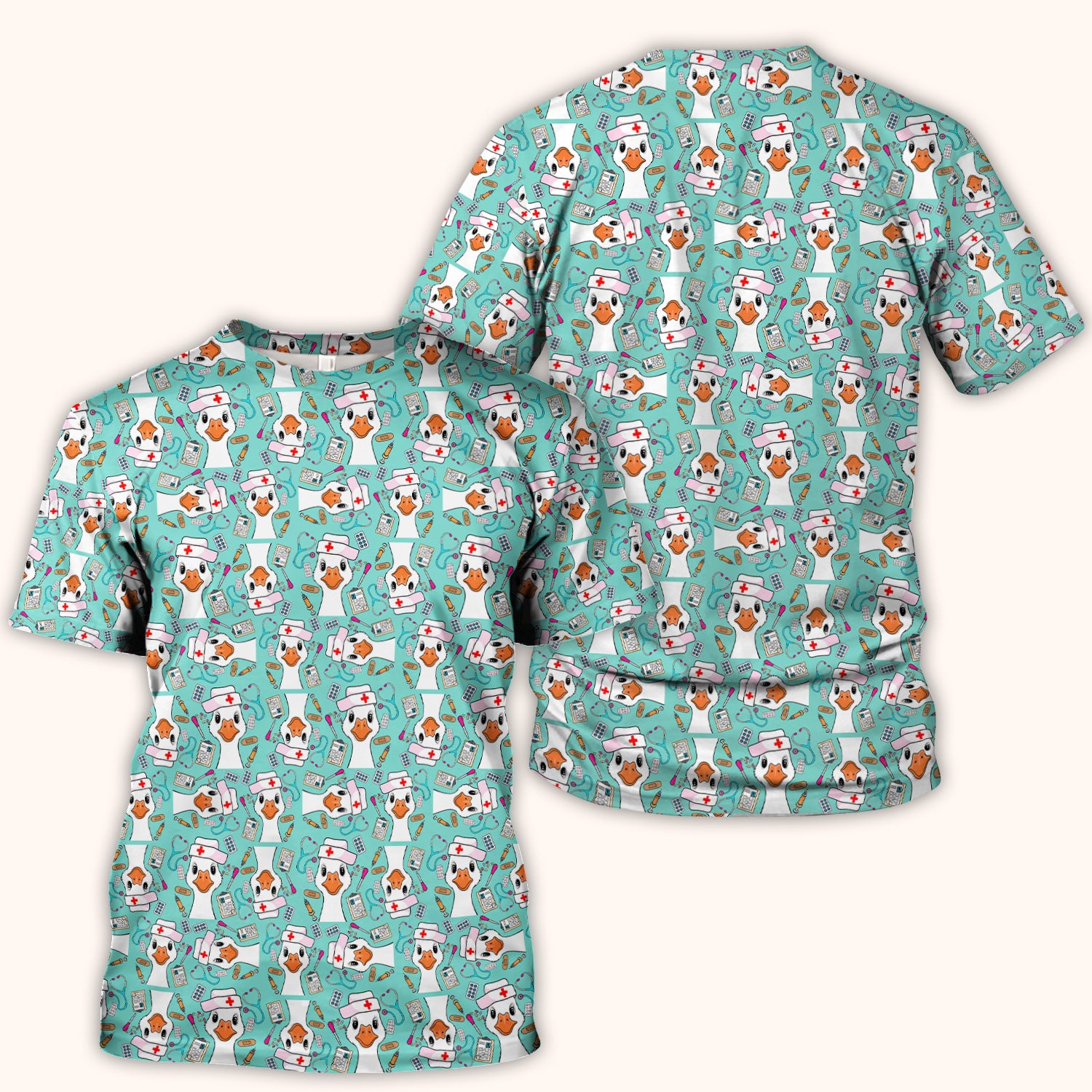 Duck Wearing Hat With Medical Tools Scrub Top, Breathable Fabrics Nursing Uniform