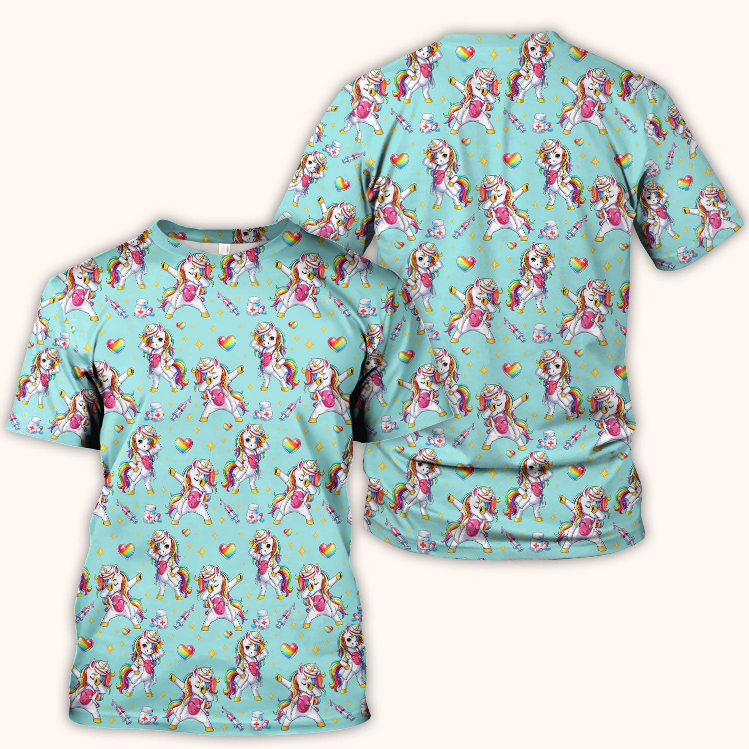 Playful Nurse Unicorn Rainbow Pattern Scrub Top, Comfortable Scrubs for Nurses