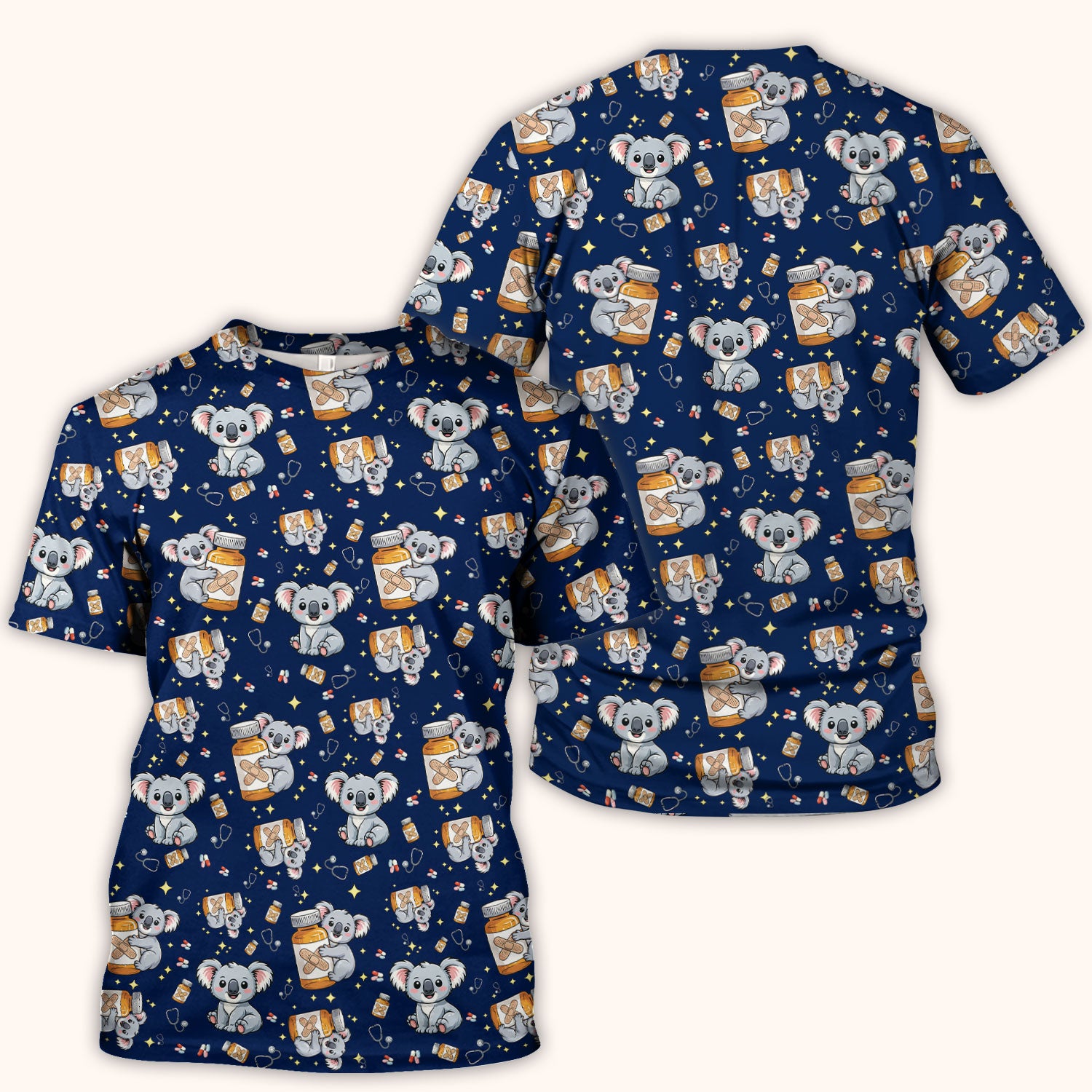 Cute Koala Nurse Bandage Medicine Print Scrub Top, Comfortable Scrubs for Nurses
