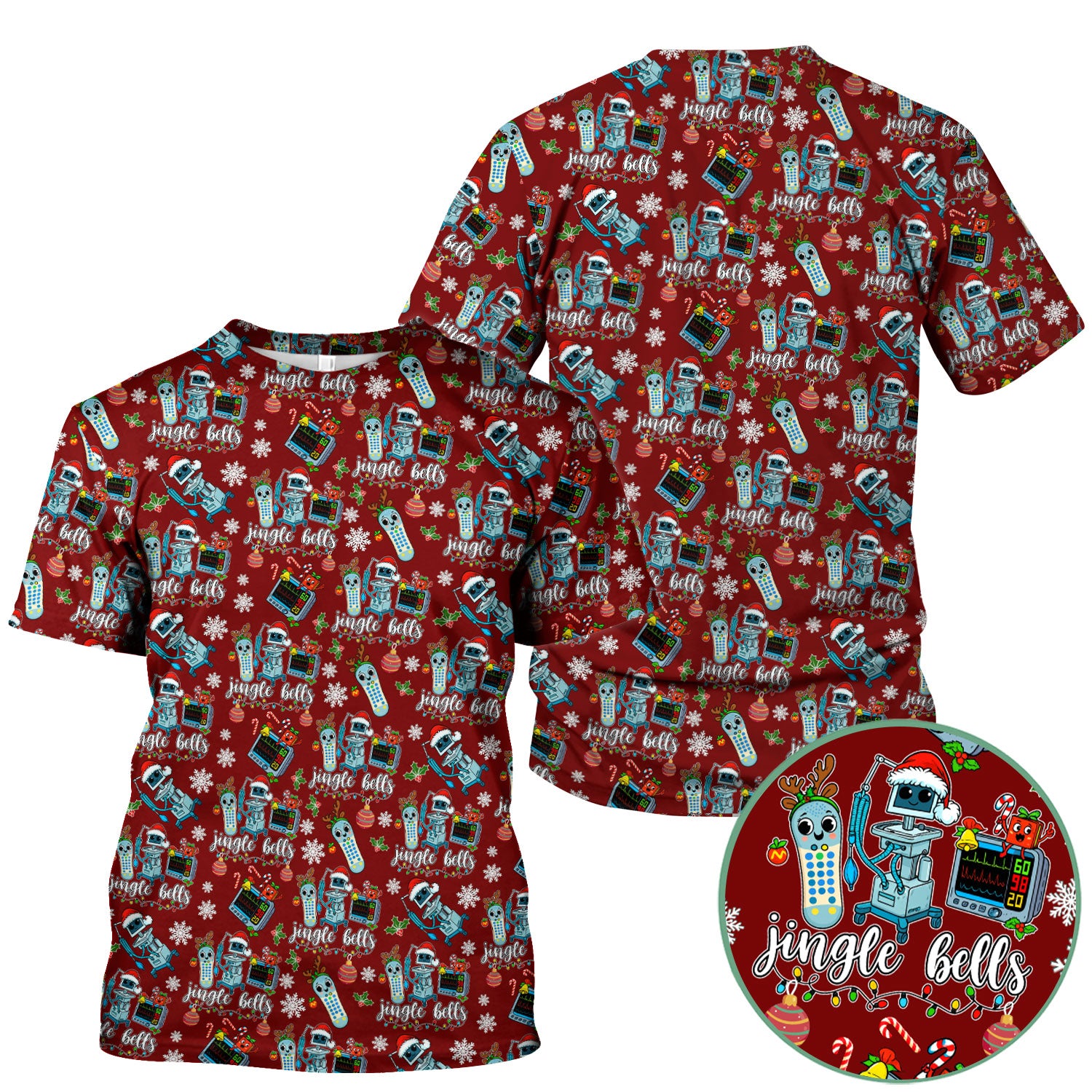 Funny Jingle Bells Holiday Scrub Top - Funny Christmas Scrubs for Nurses - Breathable Fabrics Nursing Uniform