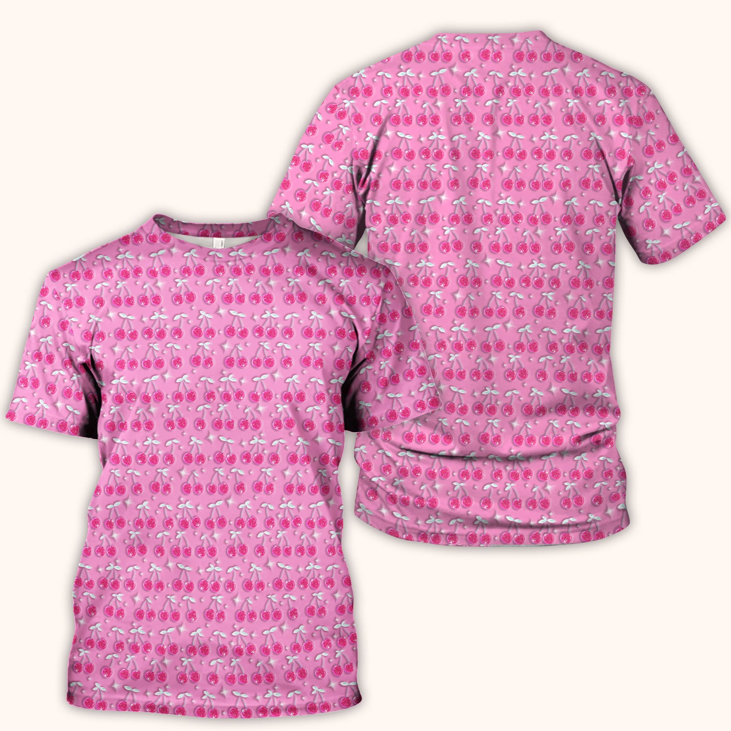 Pink Cherry Sparkle Print Scrub Top, Comfortable Scrubs for Nurses