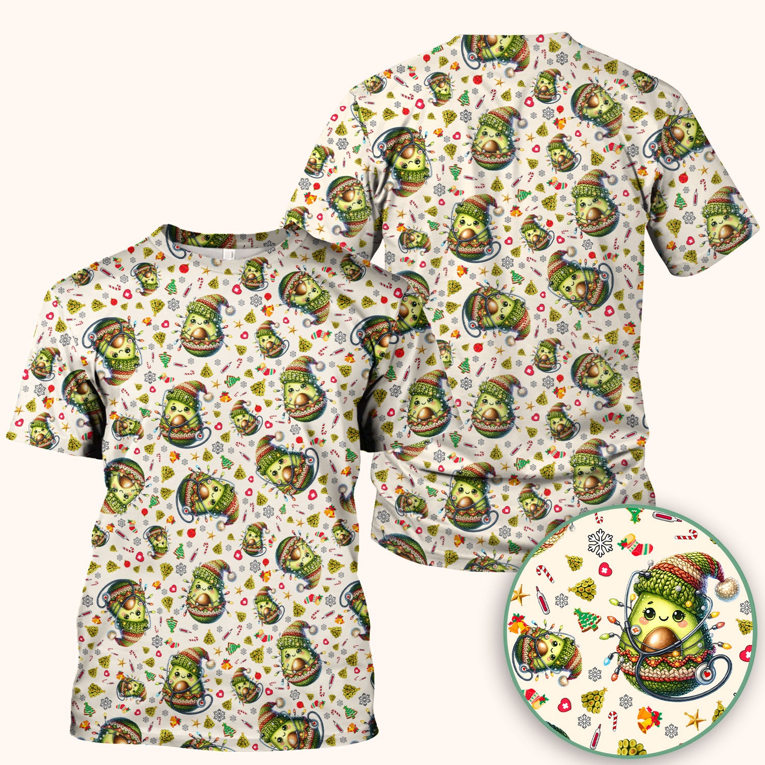 Avocado Scrub Top for Nurse - Funny Christmas Nursing Shirt - Cute Holiday Medical Uniform for Women RN LPN CNA