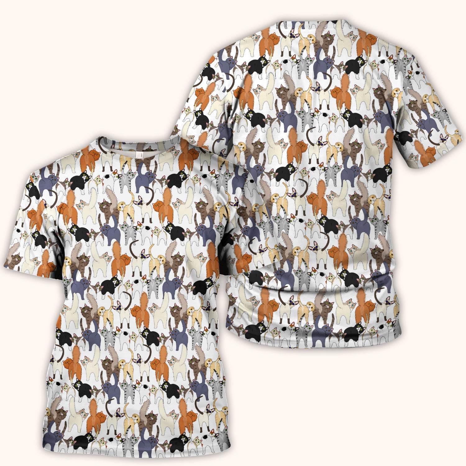 Whimsical Multicolor Cat Cartoon Pattern Scrub Top, Comfortable Scrubs for Nurses
