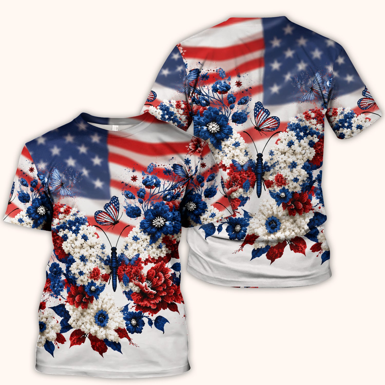 Patriotic Butterfly with Floral Print Scrub Top, Comfortable Scrubs for Nurses