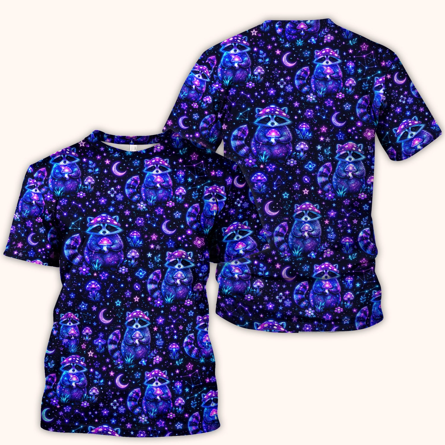 Neon Mushroom Raccoon Nurse Scrub Top for RN, CNA, Pediatric Nurses, Galaxy Uniform