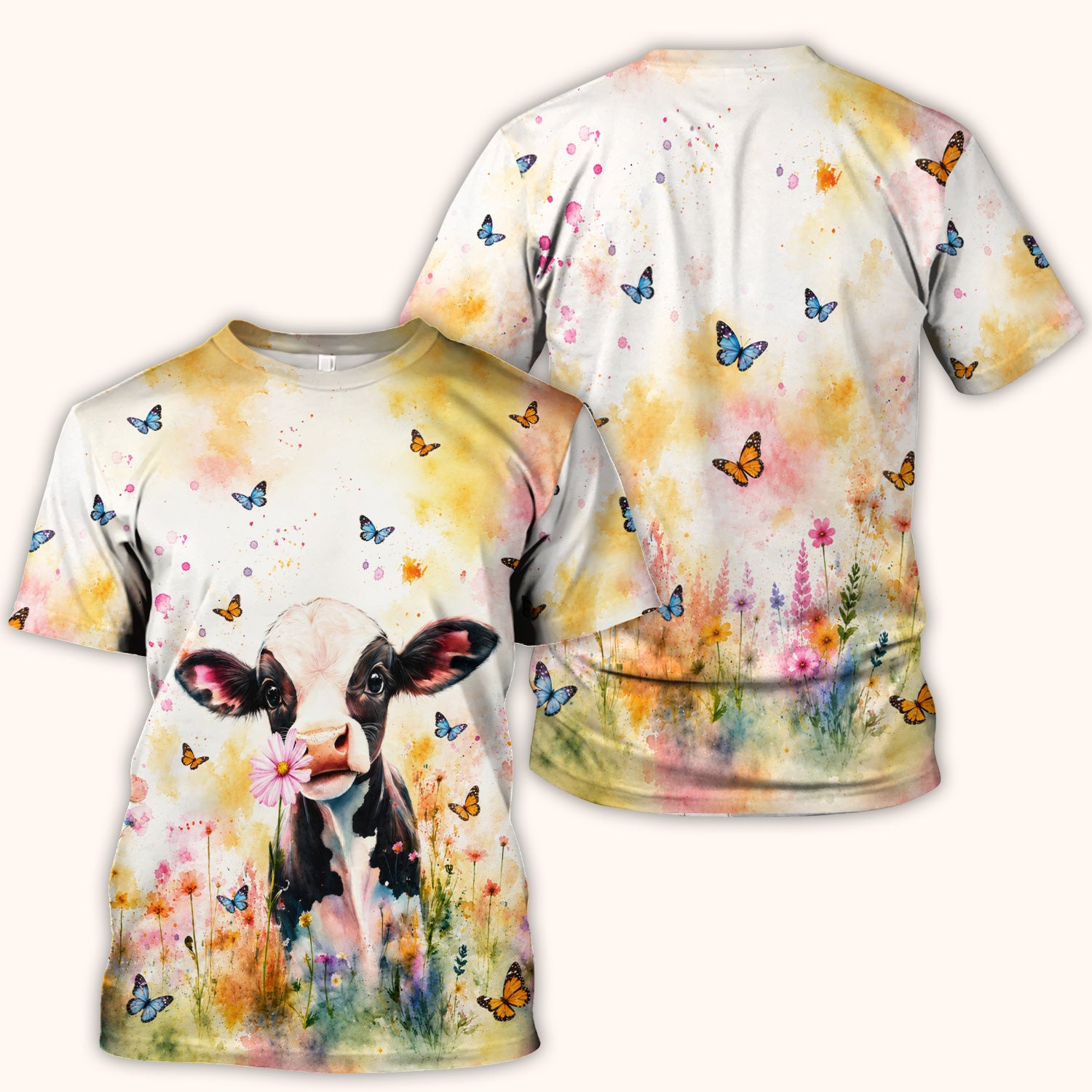 Cute Butterfly Baby Cow Pattern Scrub Top, Comfortable Scrubs for Nurses