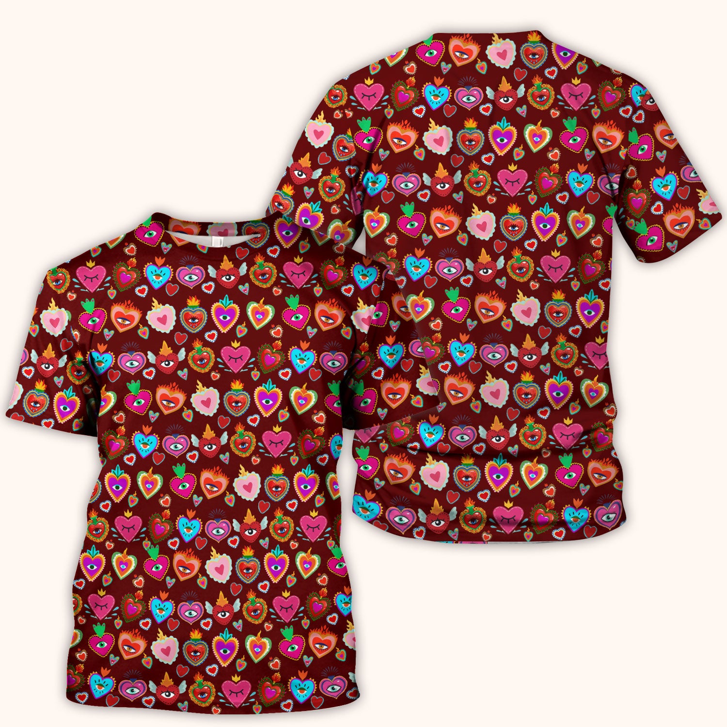 Valentine Colorful Sacred Heart Print Medical Scrub Top, Comfortable Scrubs for Nurses