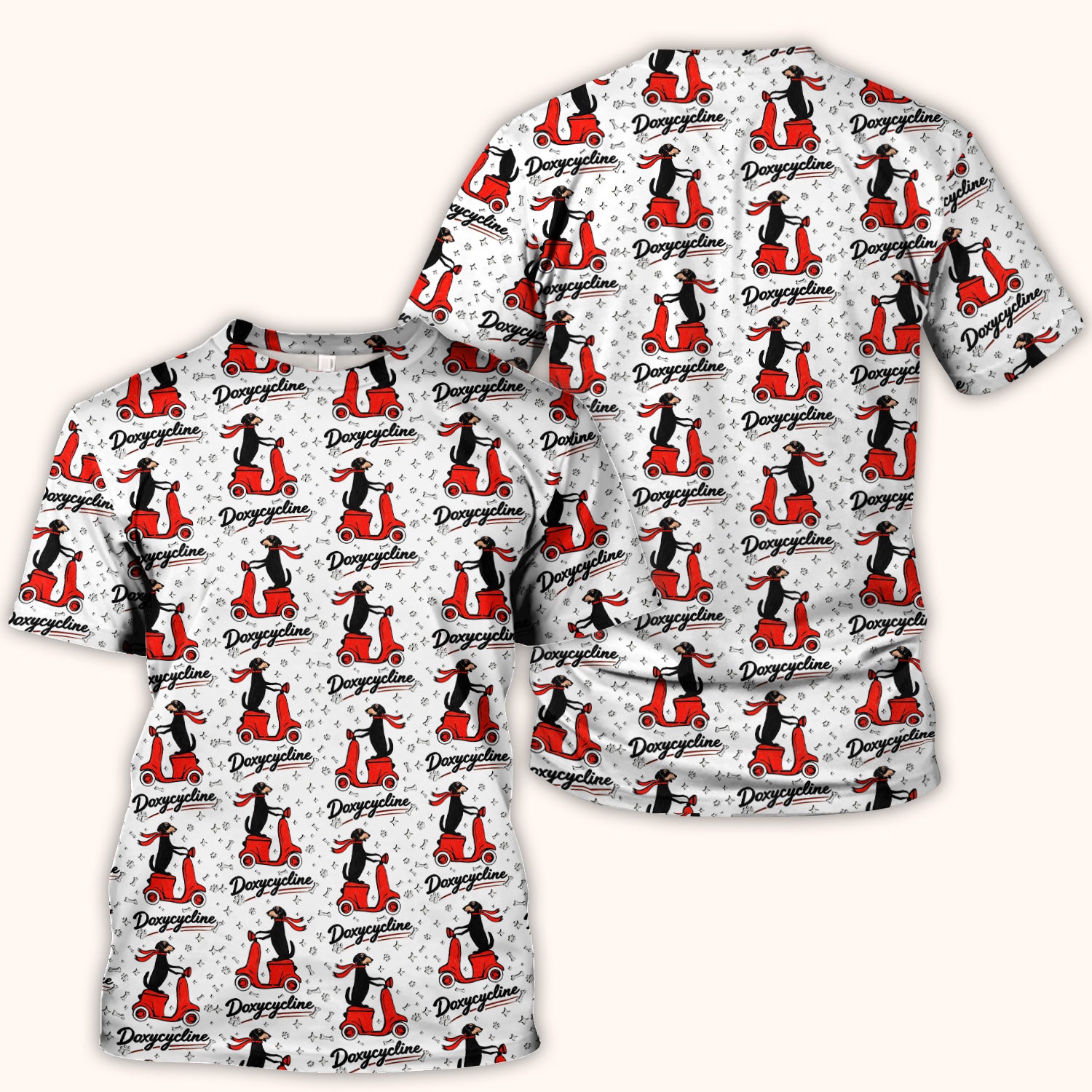 Funny Dachshund Riding Scooter Doxycycline Print Scrub Top ,Comfortable Scrubs for Nurses