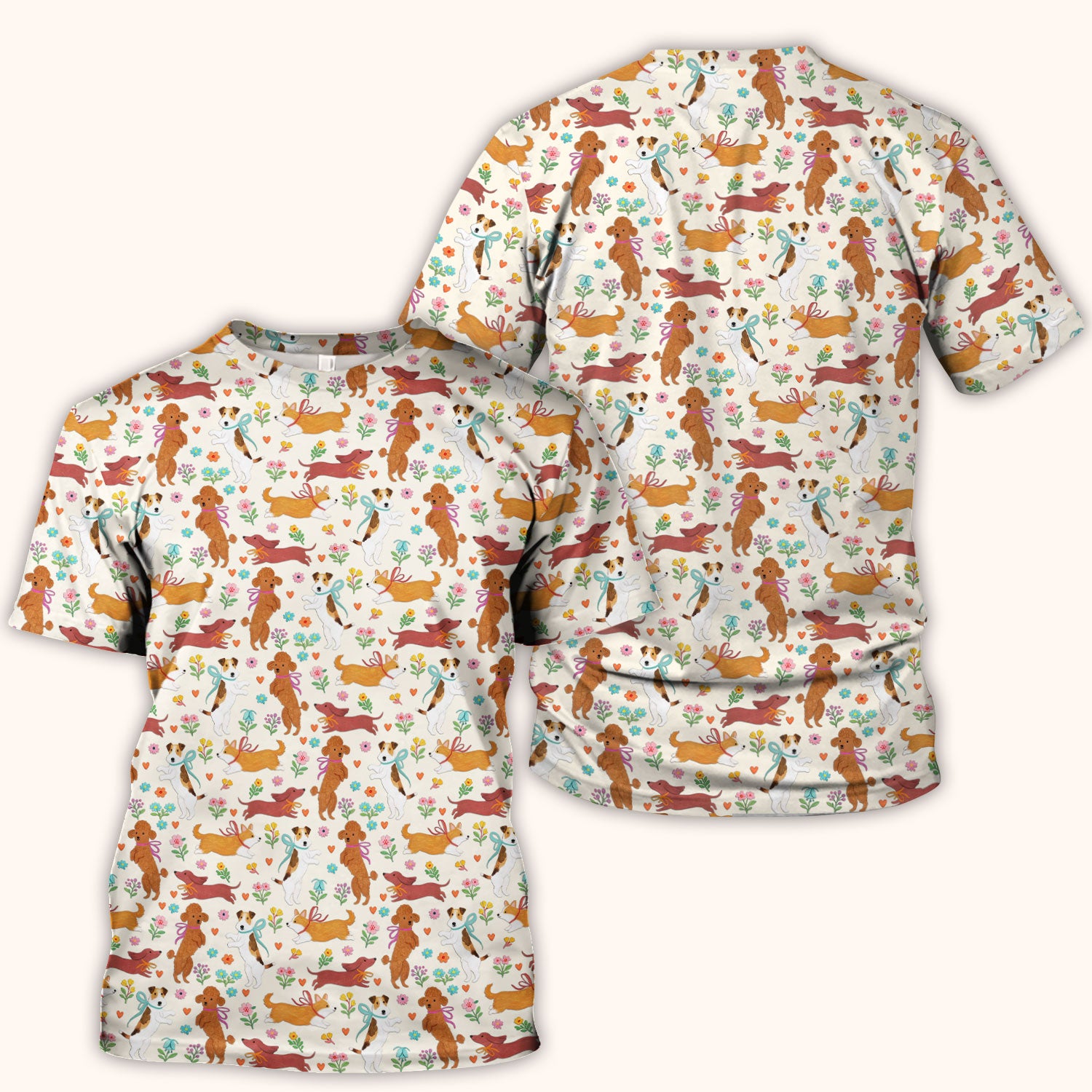 Cute Cartoon Dog Print Nurse Scrub Top, Comfortable Scrubs for Nurses