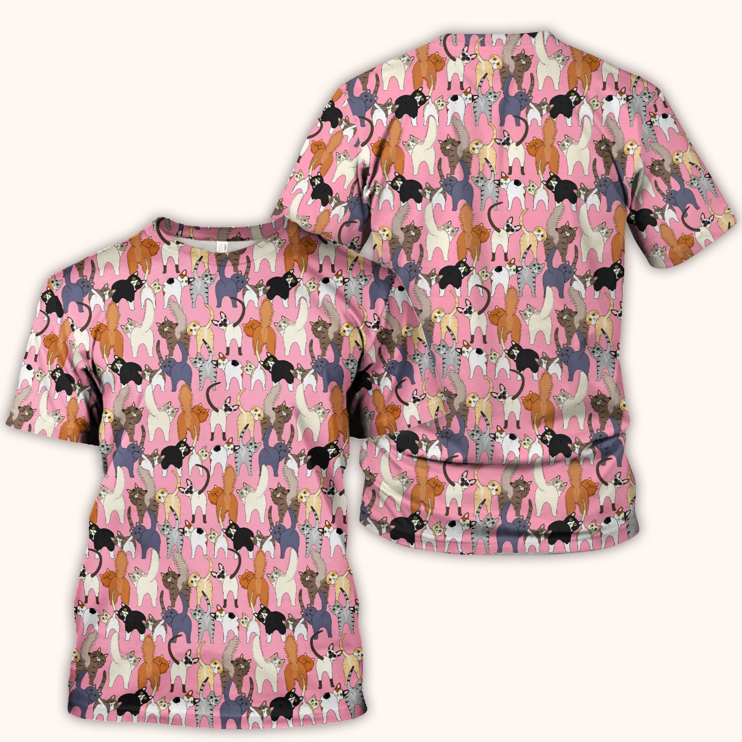 Whimsical Multicolor Cat Cartoon Pattern Scrub Top, Comfortable Scrubs for Nurses