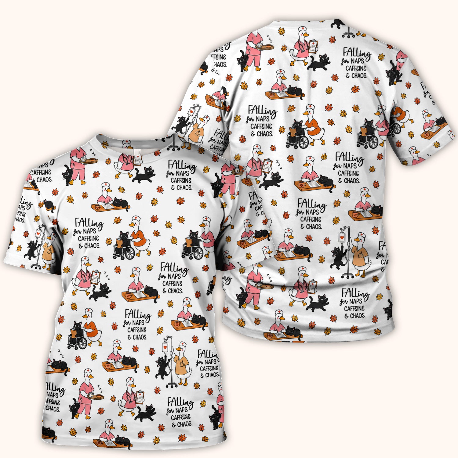 Funny Fall Nurse Goose And Black Cat Scrub Top, Comfortable Scrubs for Nurses