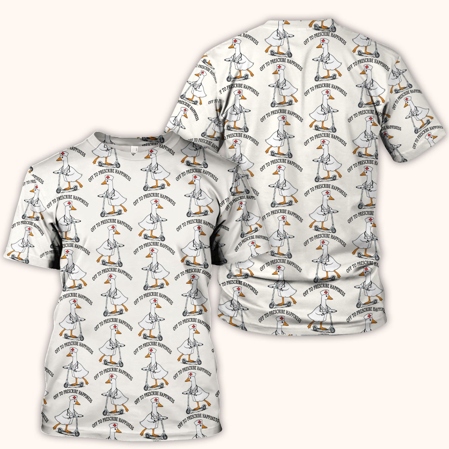 Nurse Goose Scooter Print Scrub Top, Breathable Fabrics Nursing Uniform