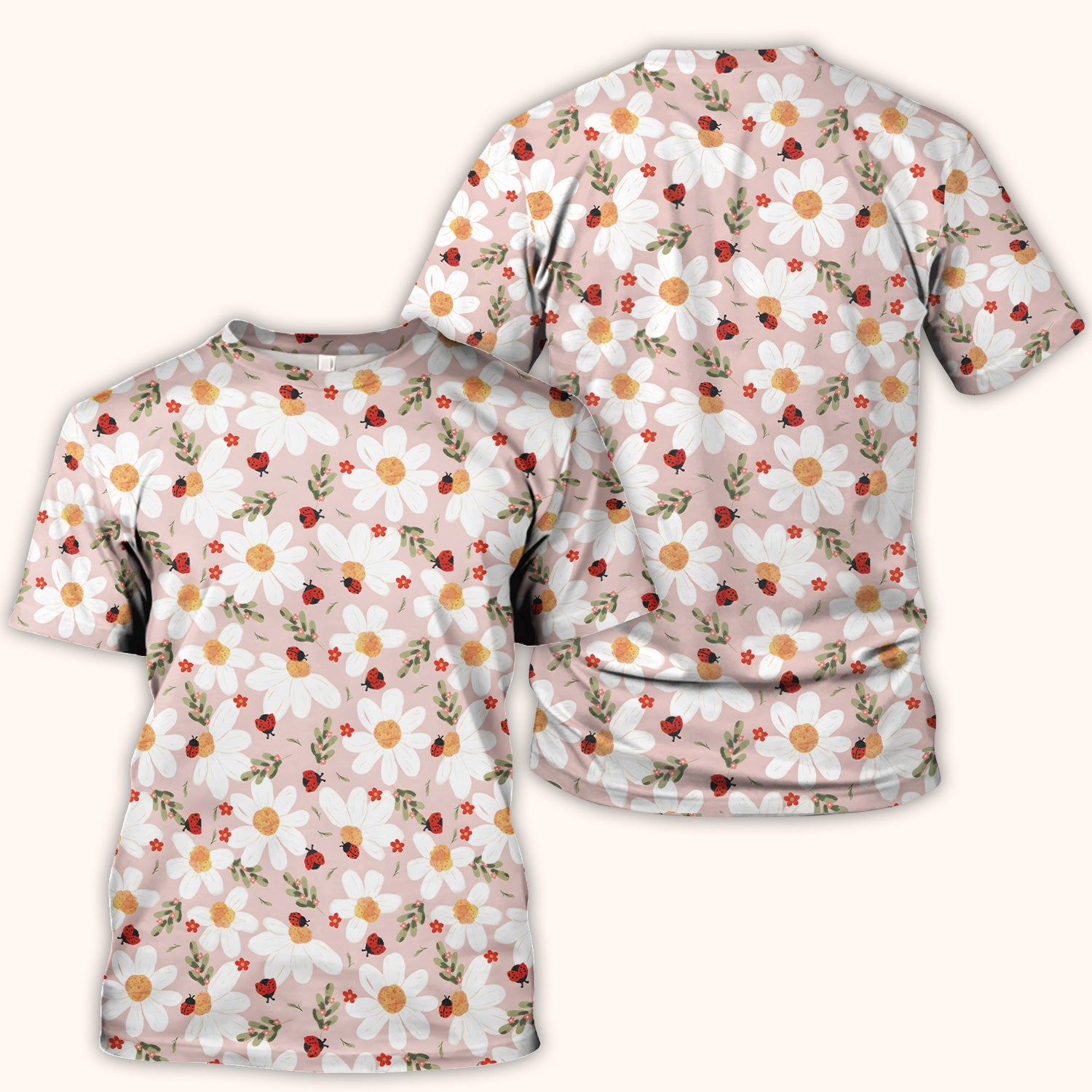 Daisy Ladybug Garden Blossom Pattern Scrub Top, Comfortable Scrubs for Nurses