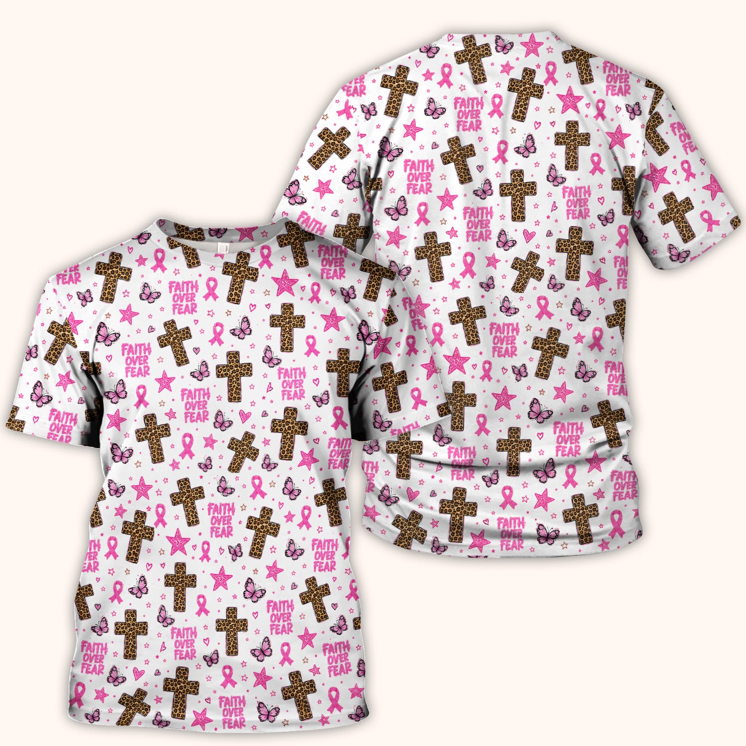Faith Over Fear Breast Cancer Scrub Top, Comfortable Scrubs for Nurses
