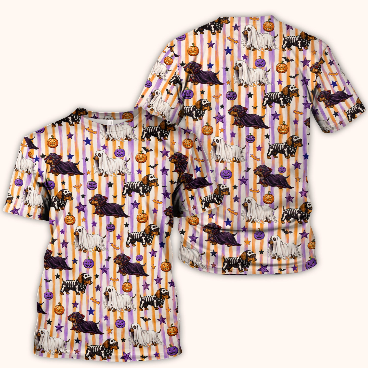 Halloween Dachshund Stripe Pattern Scrub Top, Comfortable Scrubs for Nurses