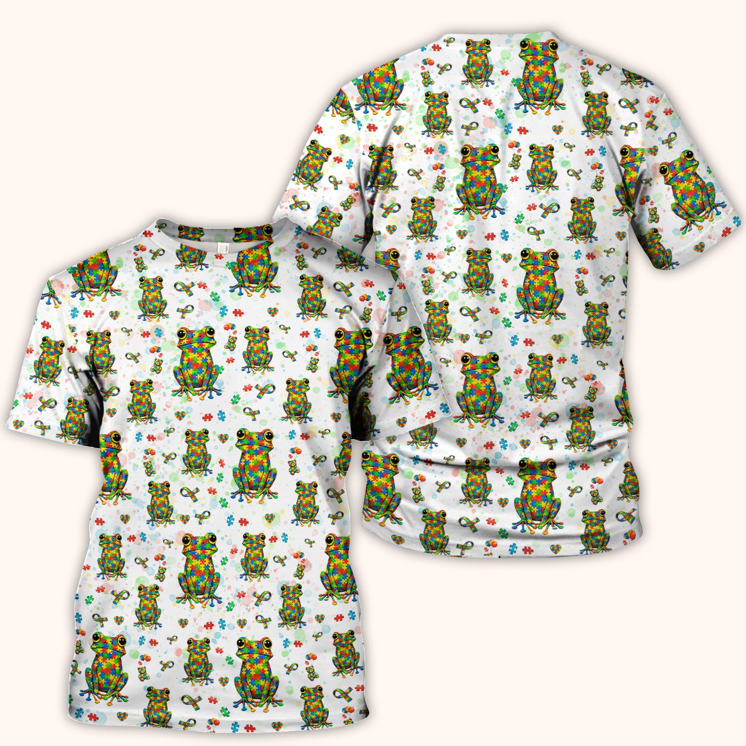 Colorful Autism Puzzle Frog Pattern Scrubs Top, Comfortable Scrubs for Nurses