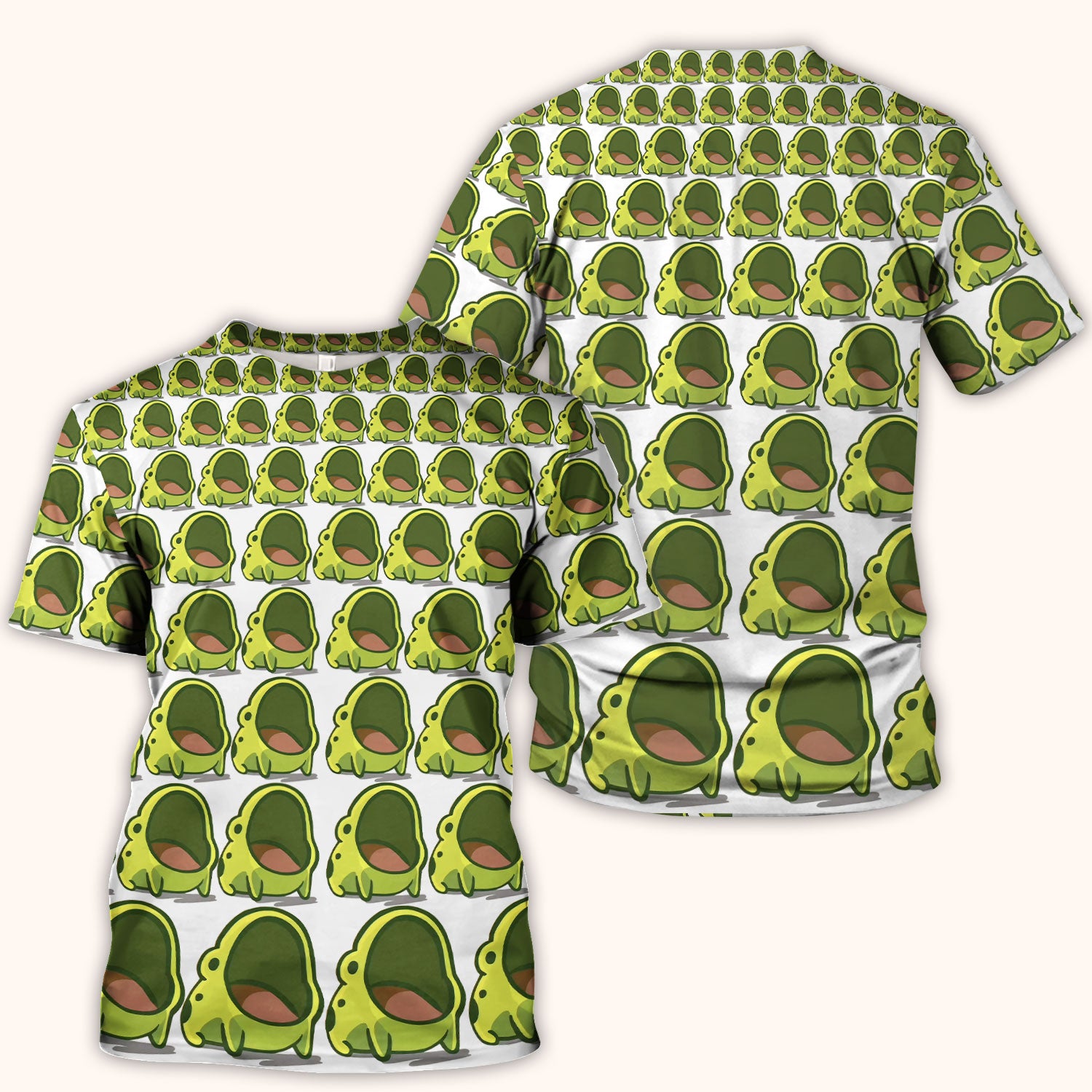 Cute Green Frog Cartoon Pattern Scrub Top, Breathable Fabrics Nursing Uniform