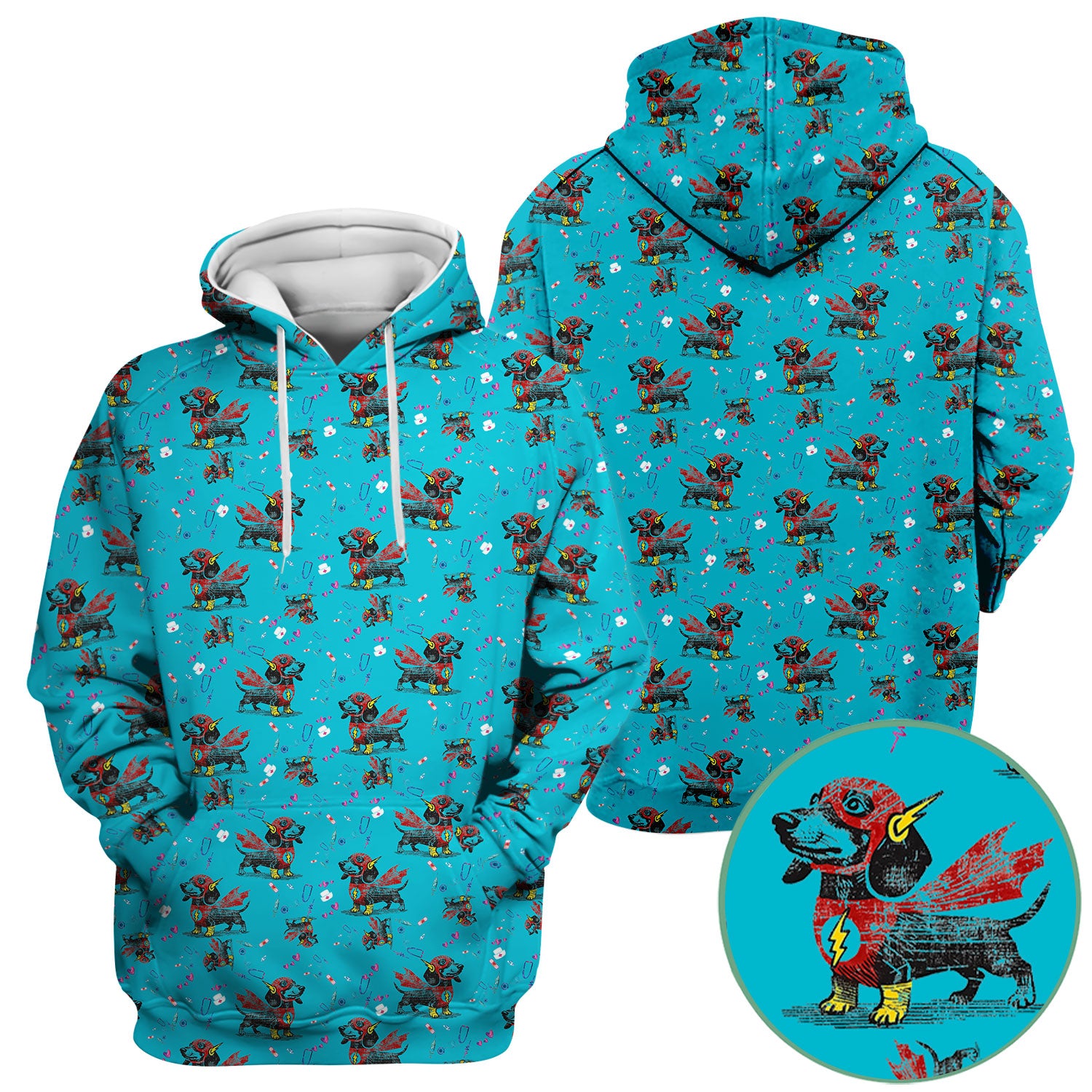 Super Nurse Dachshund Scrub Shirt - Hero Sausage Dog Print Medical Top - Funny Dog Print Gift for Nurses RN CNA LPN