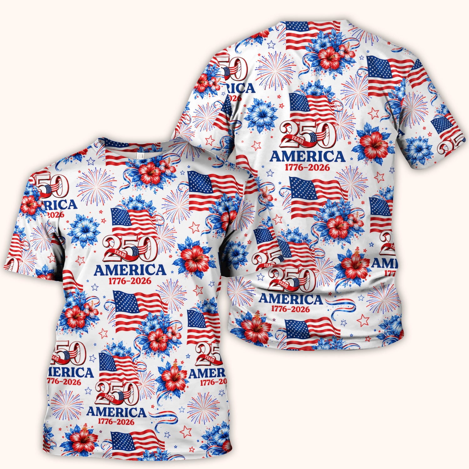 America 250 with Flag Firework Pattern Scrub Top, Comfortable Scrubs for Nurses