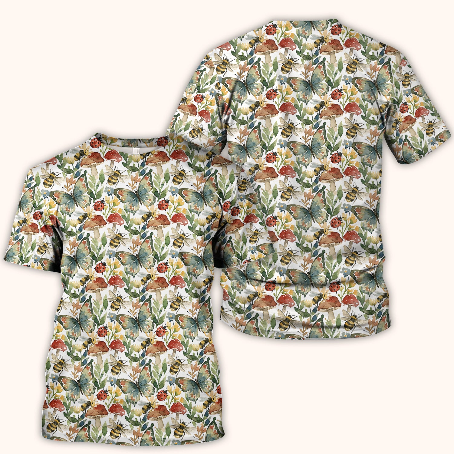 Butterfly Bee With Floral Mushroom Scrub Top, Comfortable Scrubs for Nurses