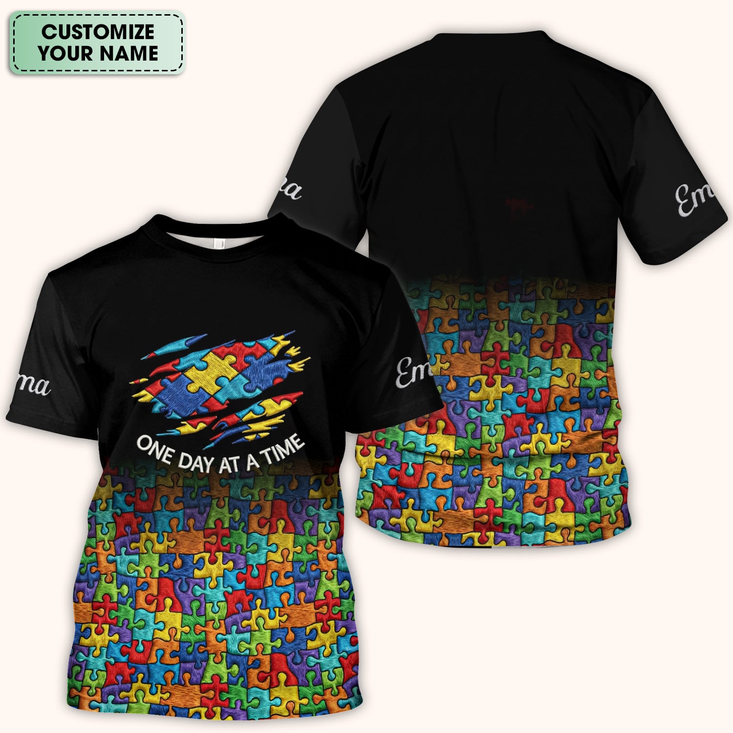 Personalized Autism Puzzle One Day At A Time Scrub Top,  Comfortable Scrubs for Nurses