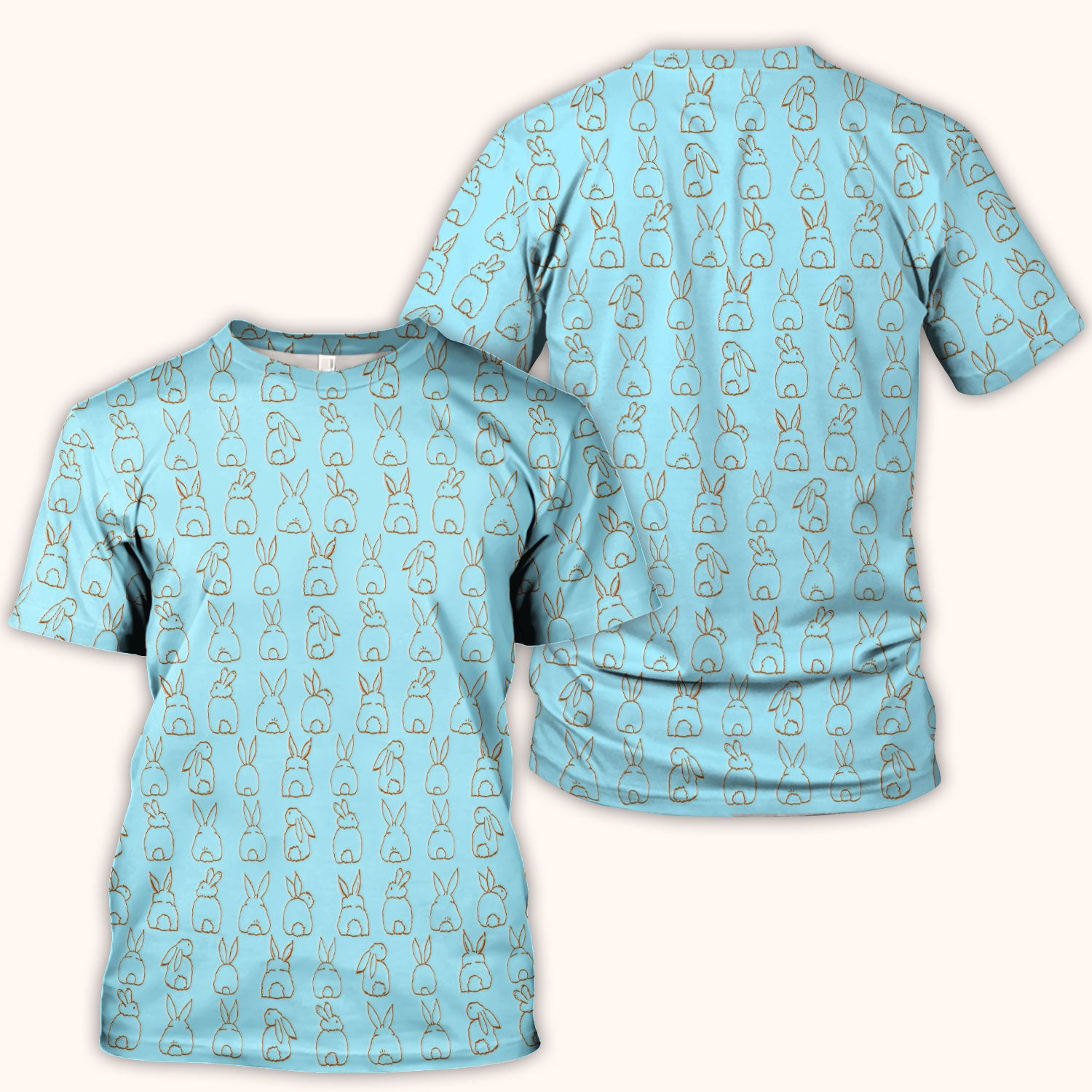 Cartoon Bunny Line Art Pattern Medical Scrub Top, Comfortable Scrubs for Nurses, Easter