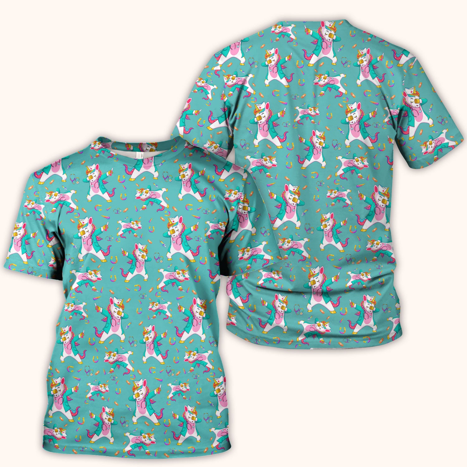 Cute Unicorn Nurse Dance Pattern Scrub Top, Breathable Fabrics Nursing Uniform