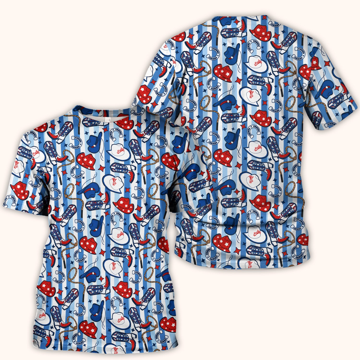 Western Cowboy Boots And Hats Print Scrub Top, Comfortable Scrubs for Nurses