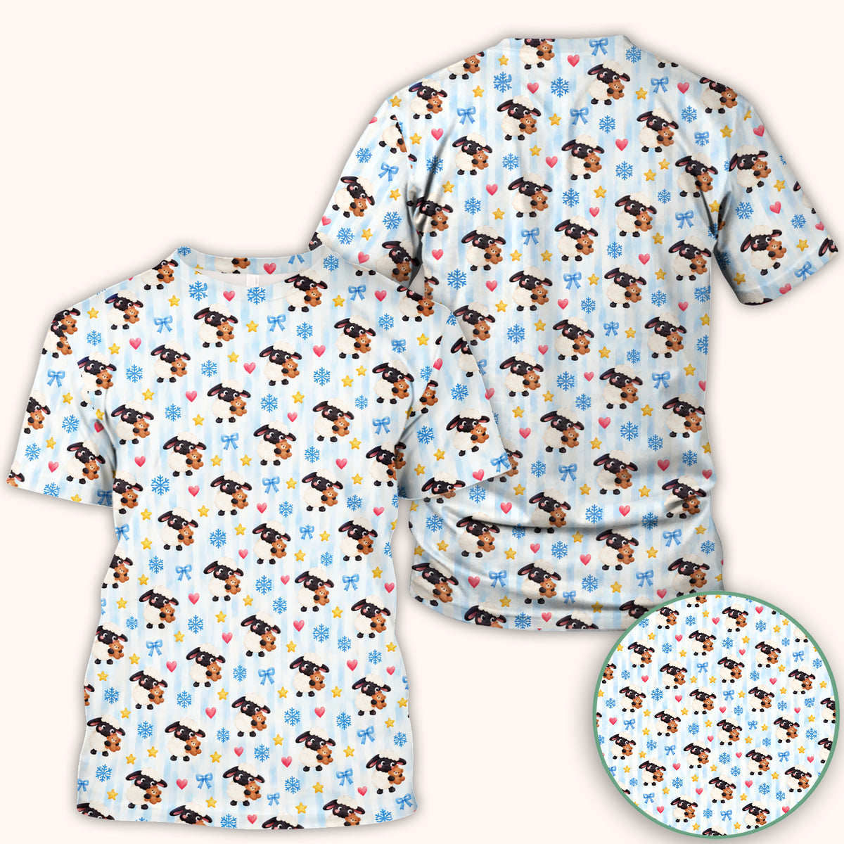 Cute Winter Lambs Holding Teddy Bears Scrub Top, Comfortable Scrubs for Nurses