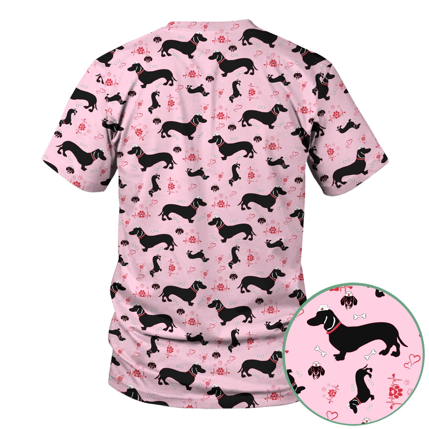 Dachshund Scrub Top - Cute Dog Print Scrubs for Women, Men Multi Color - Animal Scrub Shirt Gift for Nurse, CNA, RN, Doctor