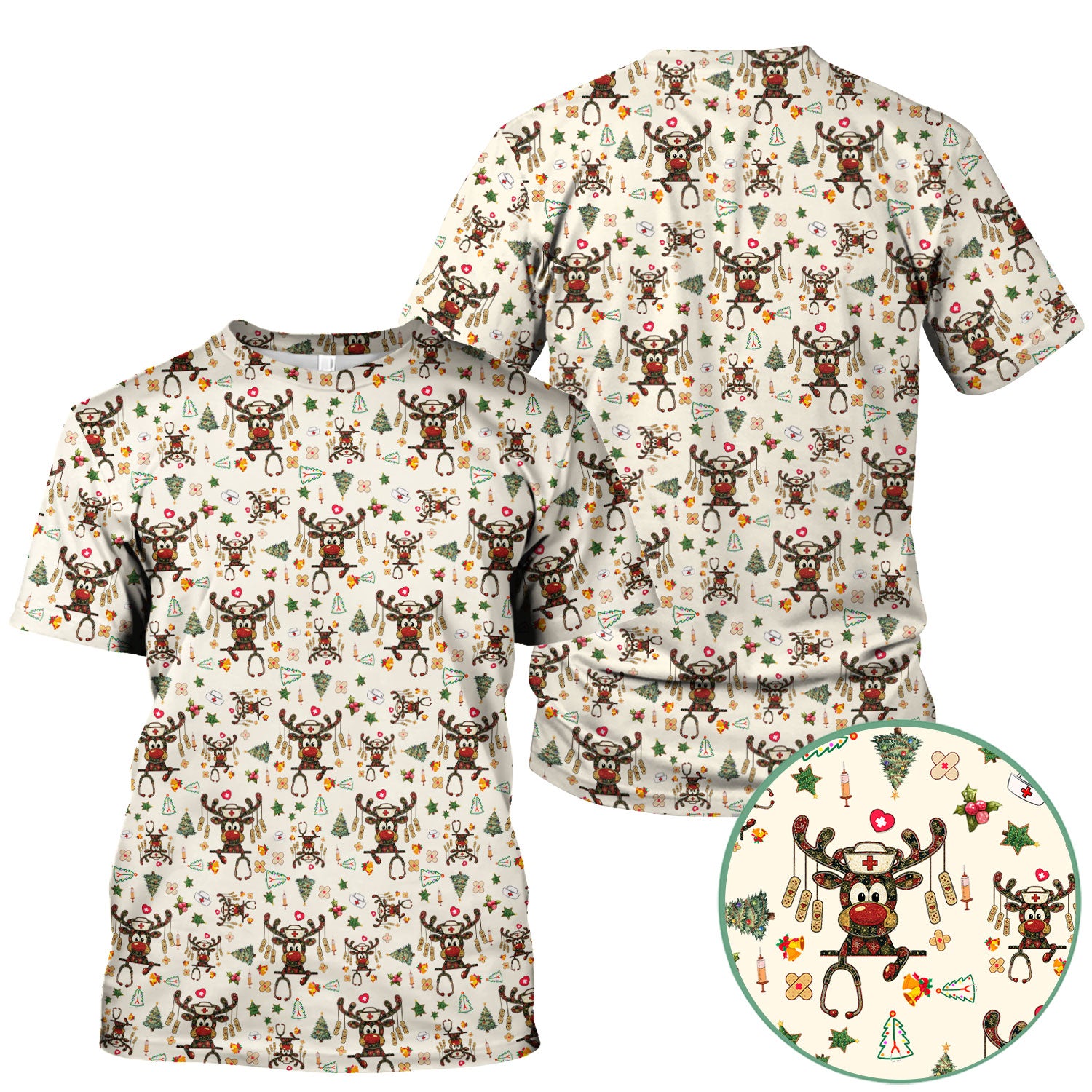 Reindeer Christmas Nurse Scrub Top - Funny Holiday Scrub Shirt - Cute Medical Uniform for Women RN LPN CNA Gift