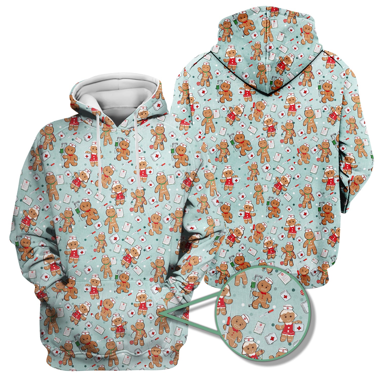 Cute Nurse Christmas Scrub Top - Funny Gingerbread Man & Medical Design - Gift for Women RN LPN & Pediatric Nurses