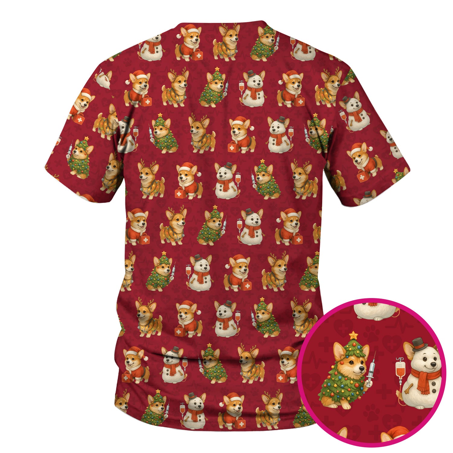 Cute Christmas Corgi Scrubs - Festive Pattern Scrub Top for Women - Cozy Holiday Nurse Scrubs Gift for Dog Lovers