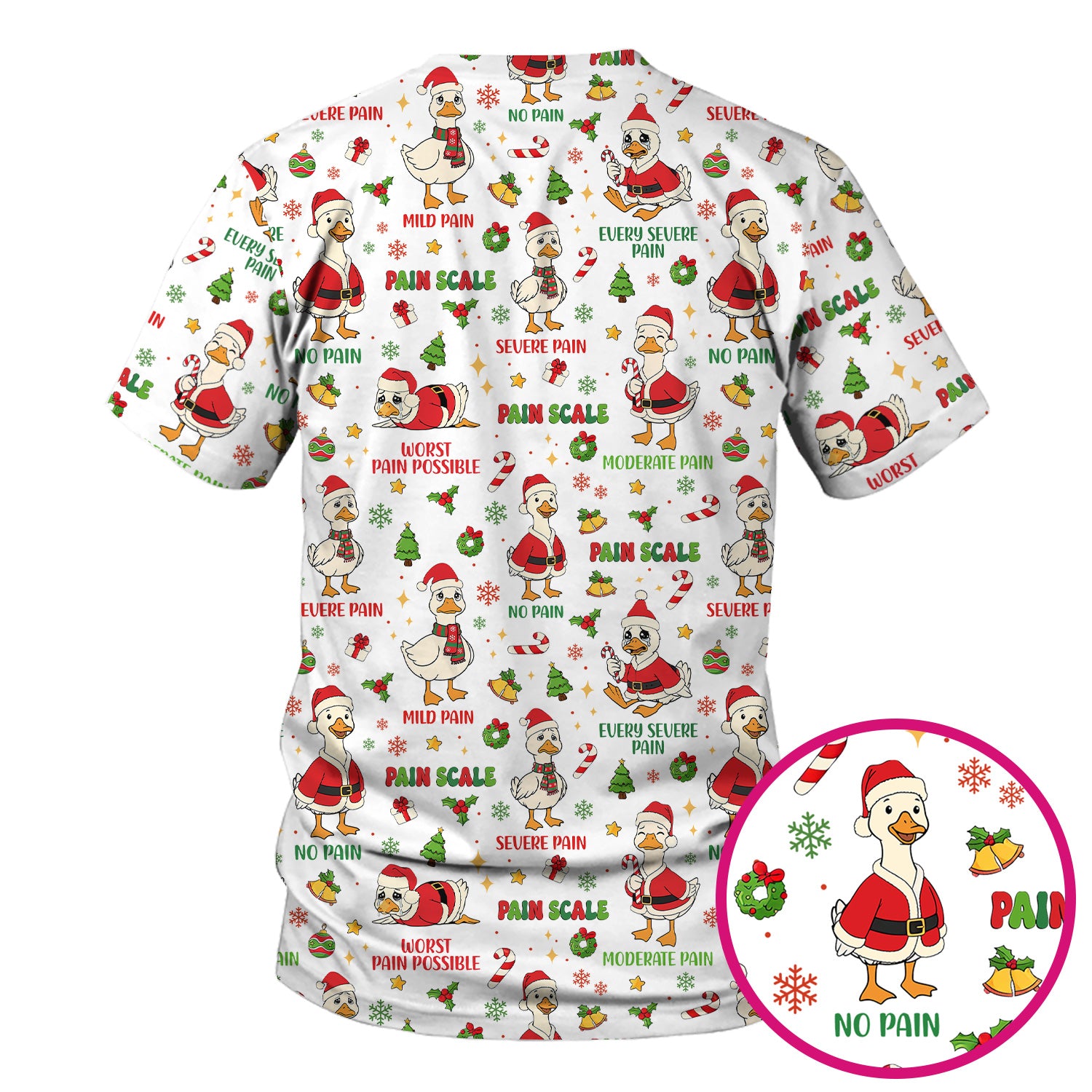 Christmas Nurse Scrub Top - Funny Goose Pain Scale - Cute Holiday Medical Uniform for Women