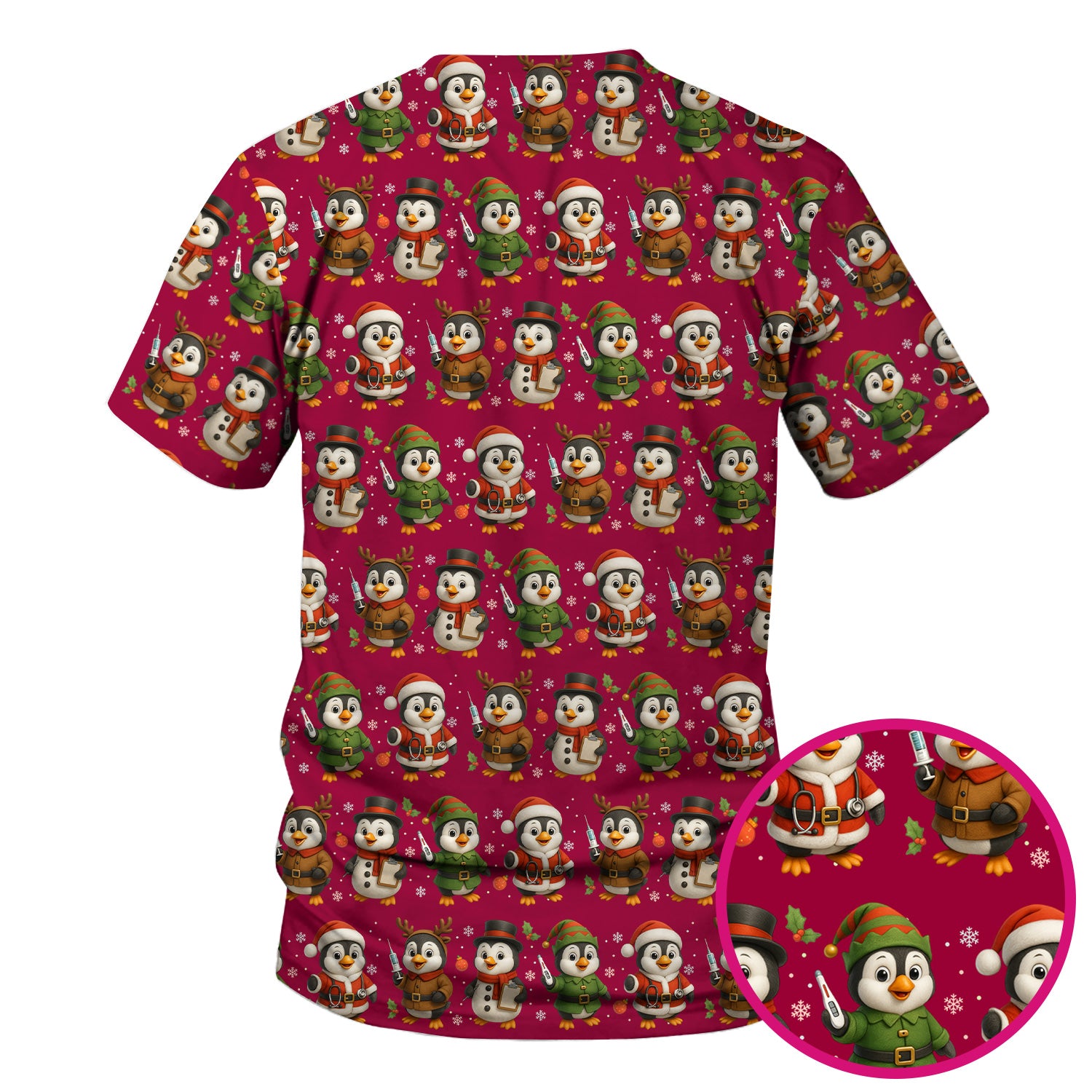 Cute Christmas Penguin Scrubs - Festive Pattern Scrub Top for Women - Cozy Holiday Scrubs Perfect for Nurse Gift Season