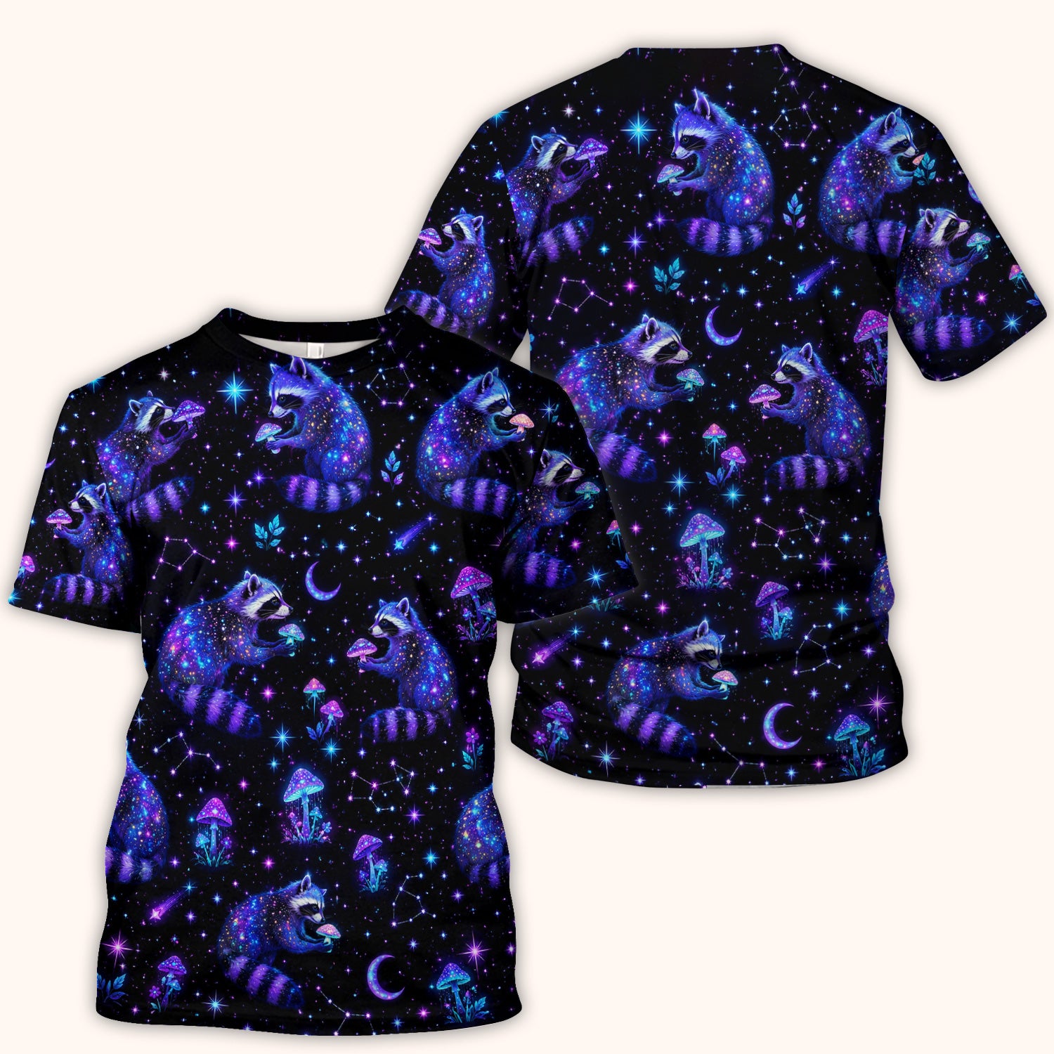 Galaxy Raccoon With Mushroom Night Scrub Top, Comfortable Scrubs for Nurses