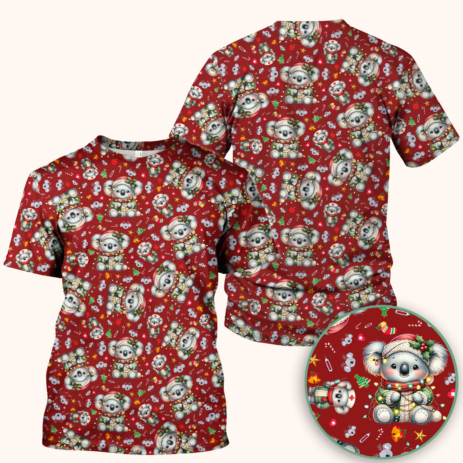 Christmas Koala Scrub Top - Cute Aussie Holiday Nurse Shirt for Women - Funny Animal Medical Uniform