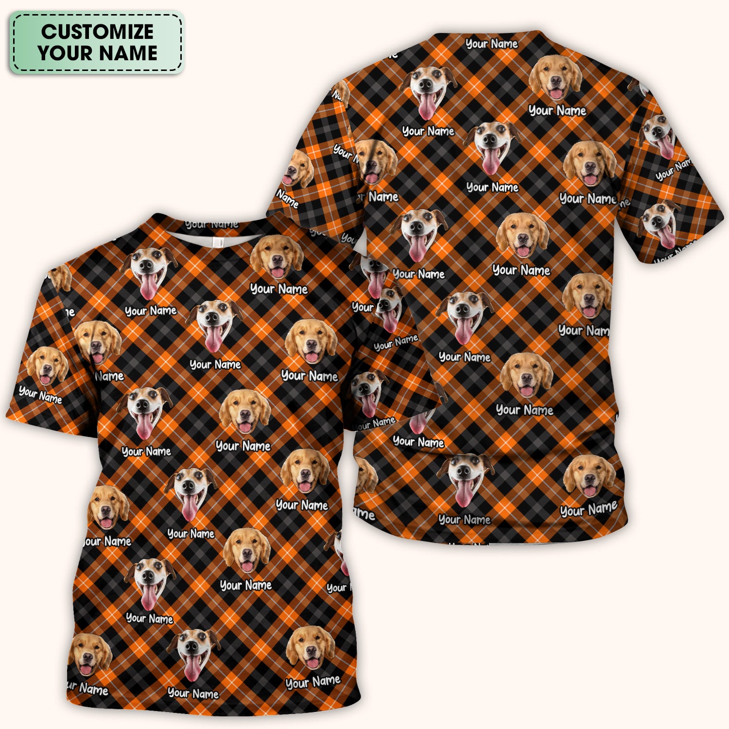 Personalized Halloween Dog Photo Plaid Scrub Top, Comfortable Scrubs for Nurses