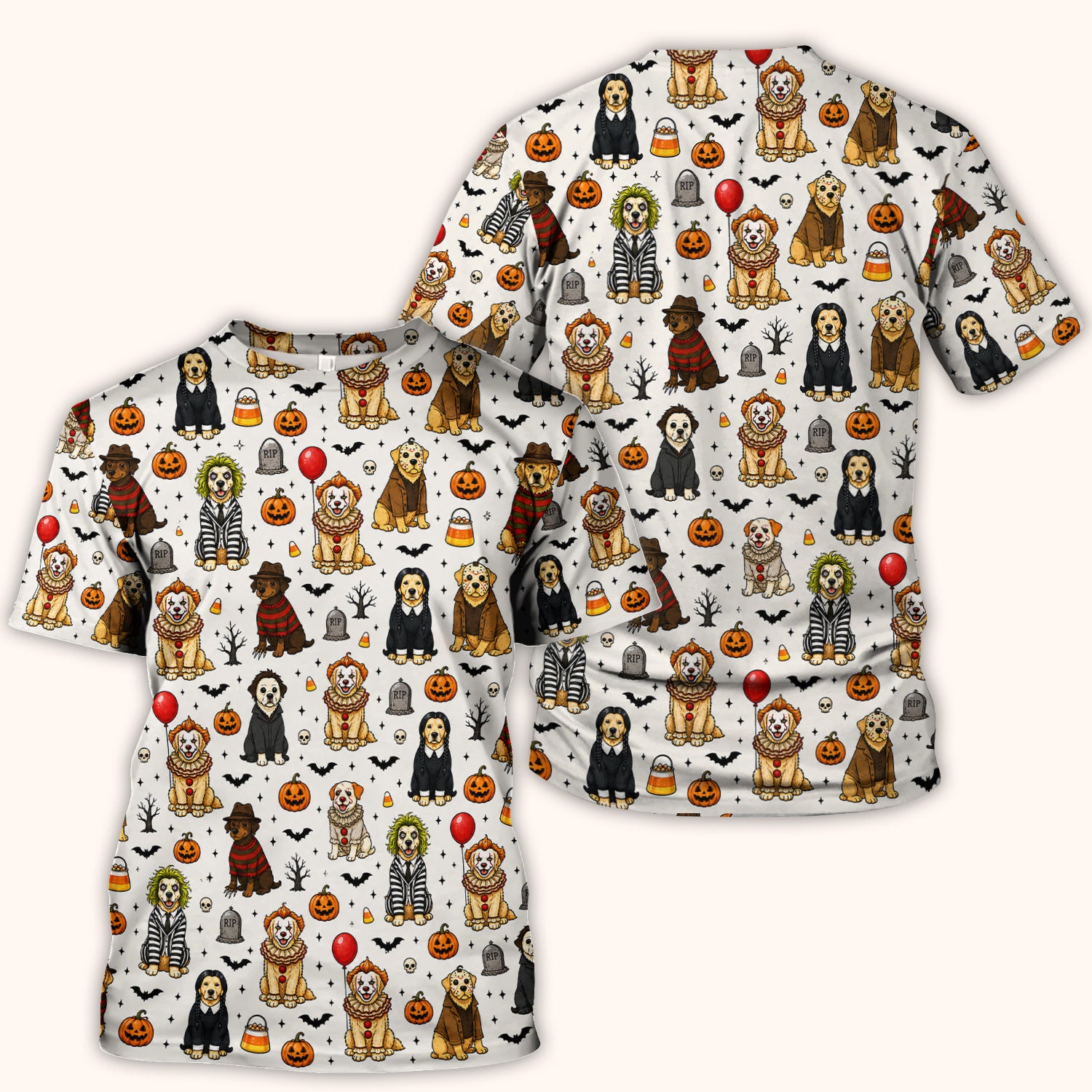 Funny Halloween Dog Pattern Scrub Top, Comfortable Scrubs for Nurses