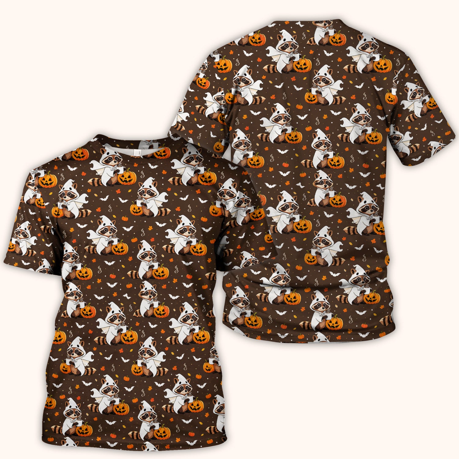 Halloween Ghost Raccoon Pumpkin Scrub Top, Comfortable Scrubs for Nurses