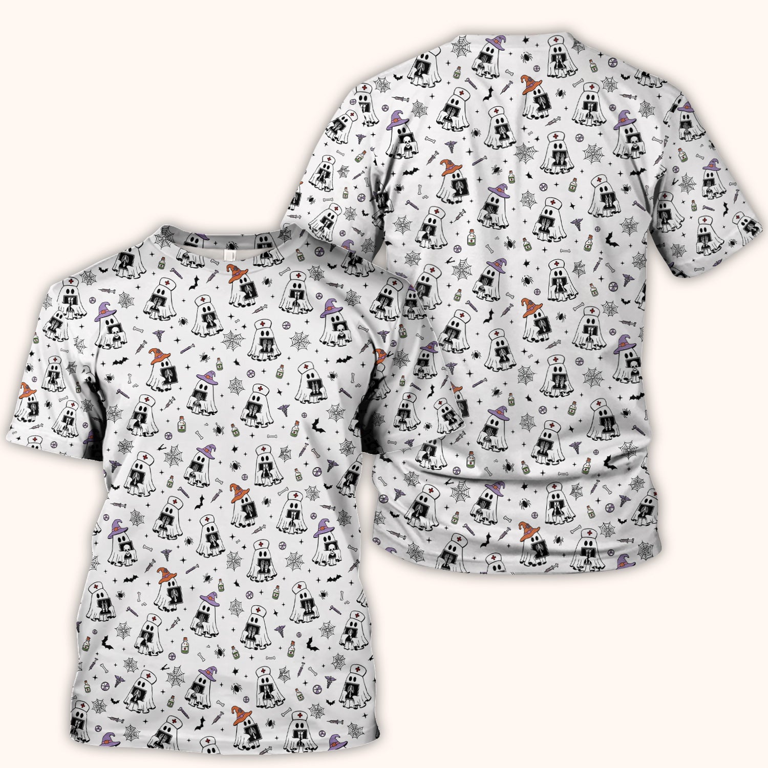 Halloween Ghost Nurses With X-Rays Scrub Top, Comfortable Scrubs for Nurses