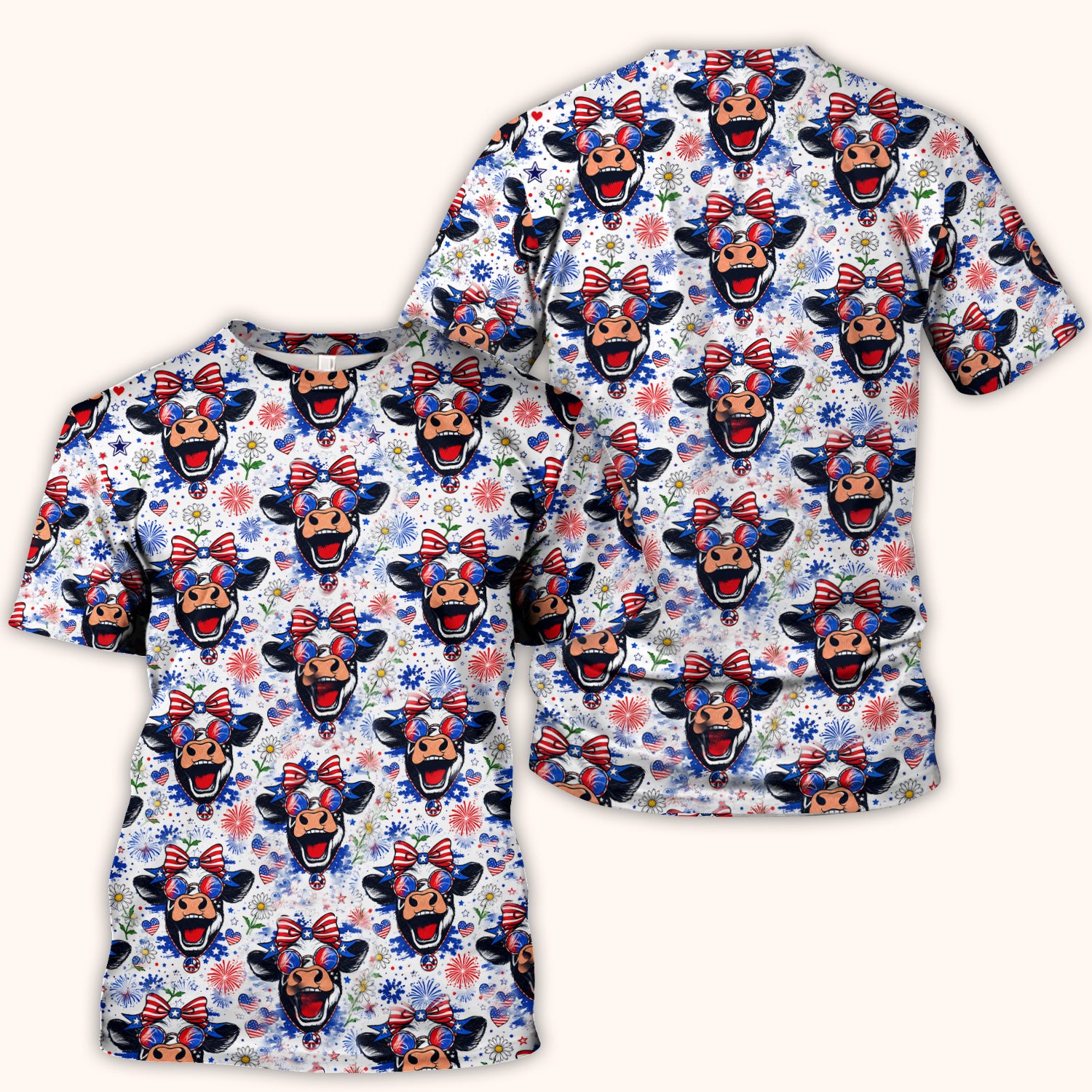 Funny Patriotic Cow Nurse Print Scrub Top, Comfortable Scrubs for Nurses
